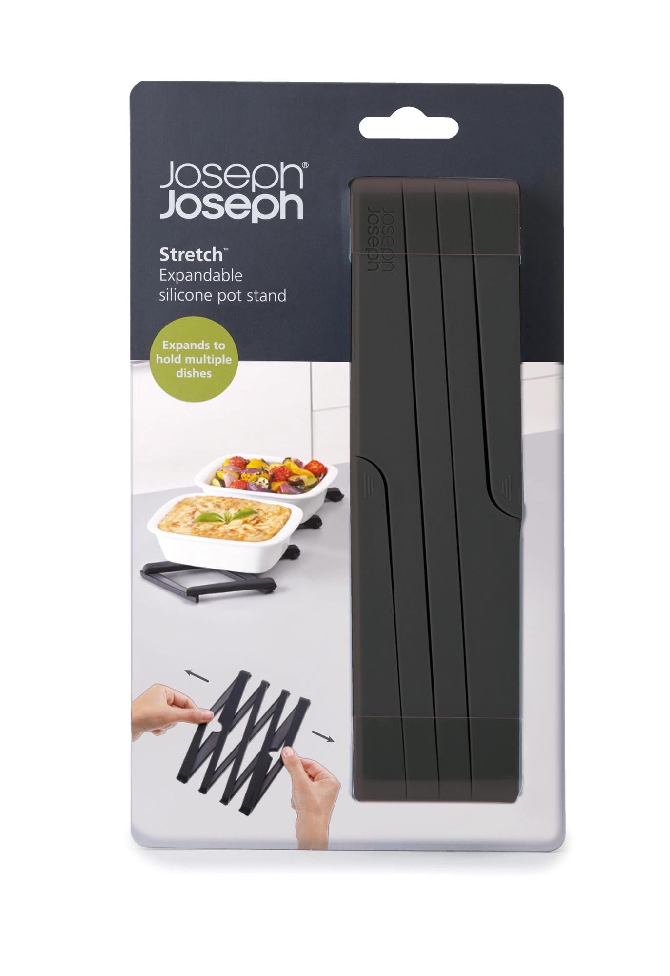 Praktischer und eleganter Topfuntersetzer in Schwarz von Joseph Joseph, ideal für Töpfe bis 19.5x5cm. Schützt Oberflächen stilvoll.