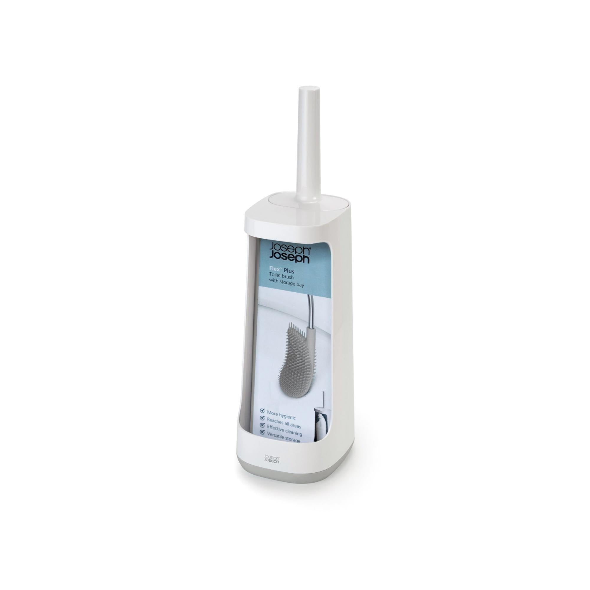 Elegante Flex Plus Toilettenbürste in Weiss-Grau von Joseph Joseph: Funktional, langlebig, mit integriertem Fach für Reinigungsmittel.