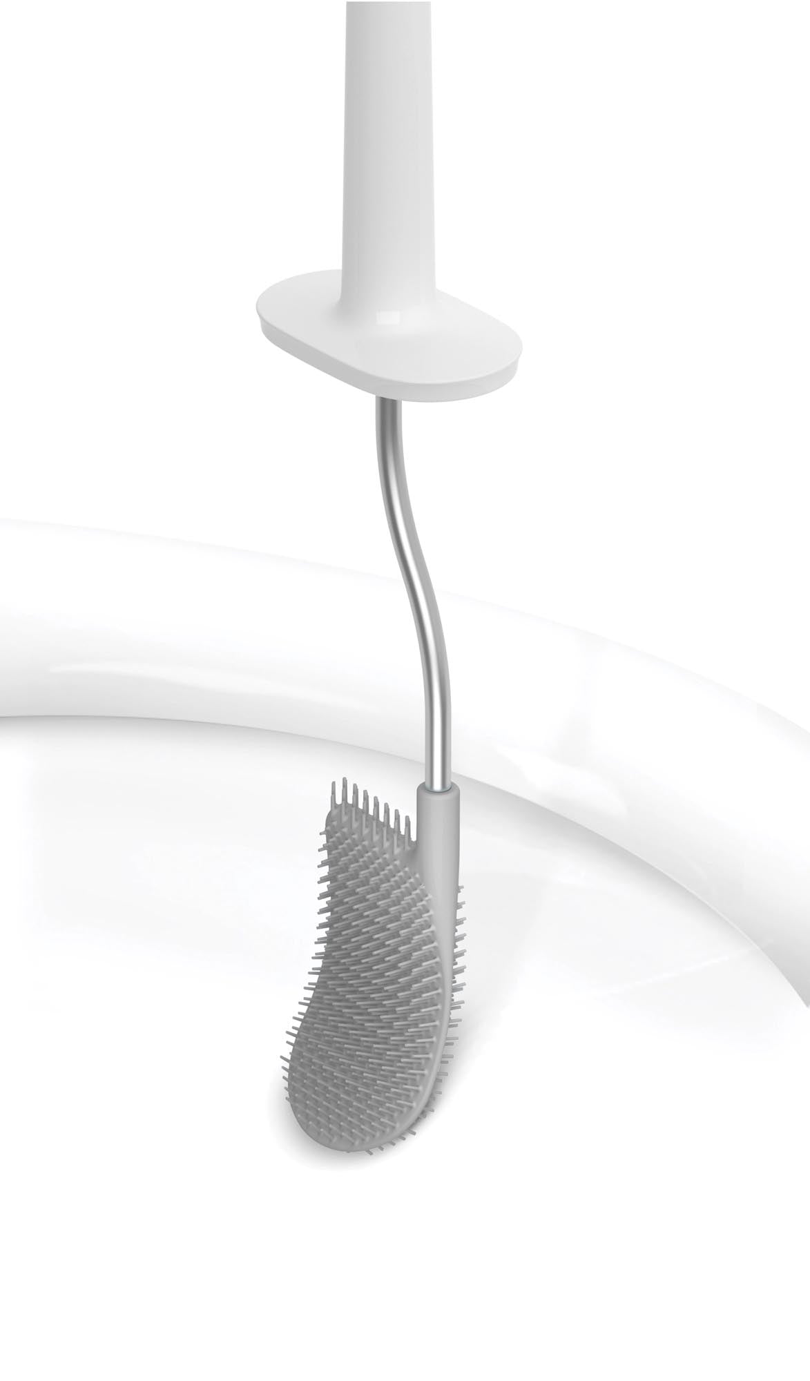 Elegante Flex Steel Toilettenbürste in weiss-grau von Joseph Joseph. Hochwertig, ergonomisch und ideal für modernes Badezimmerdesign.