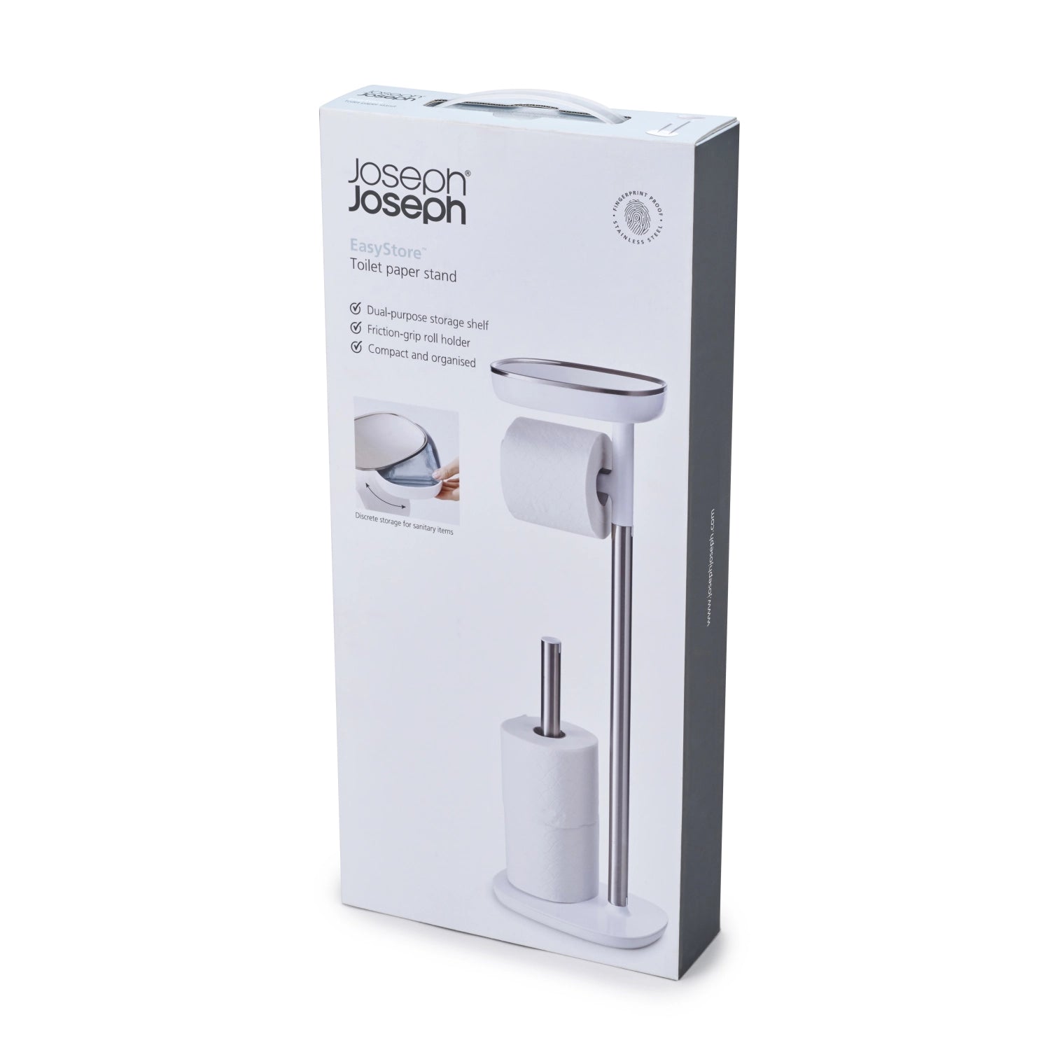 Stylischer Toilettenpapier-Ständer von Joseph Joseph, ideal für eine platzsparende und elegante Lösung im Badezimmer.