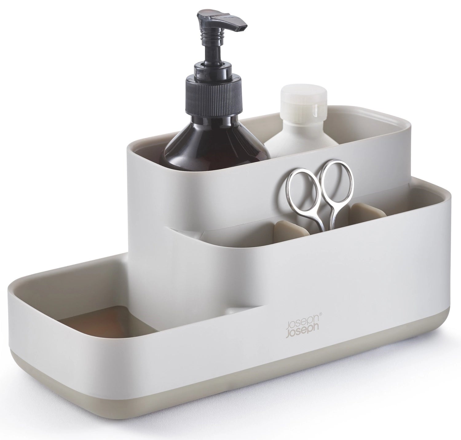 Stylischer Badezimmer Caddy in sanftem Ecru von Joseph Joseph, ideal für die übersichtliche Organisation von Badutensilien und Kosmetik.