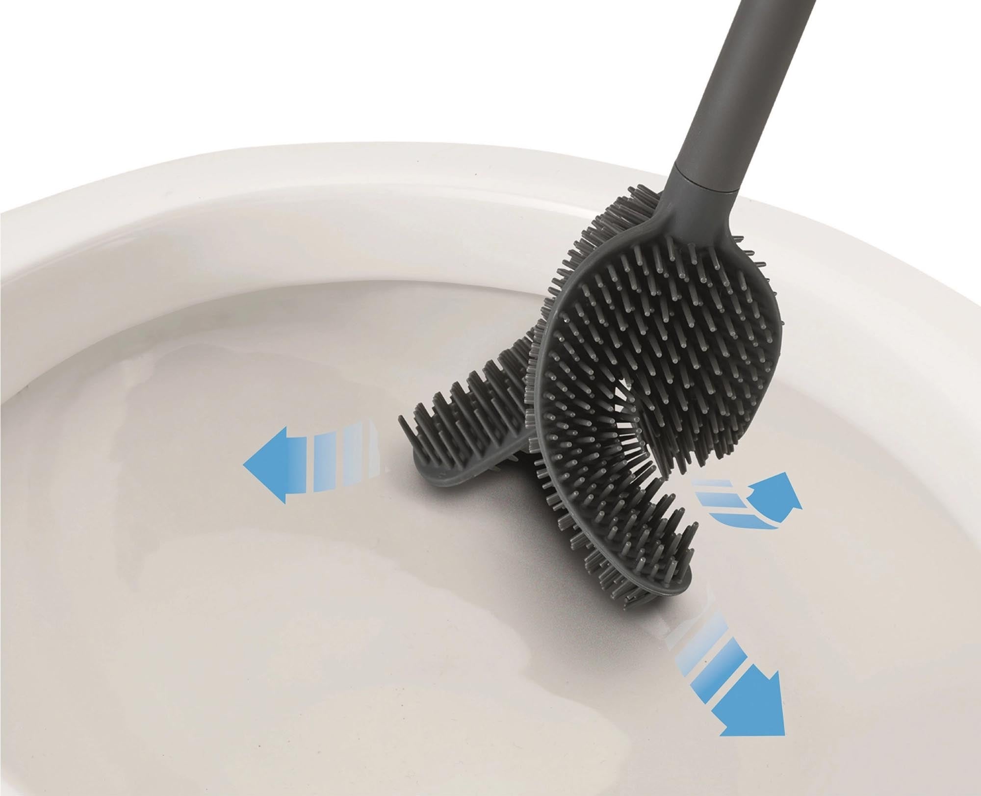 Elegante WC-Bürste aus rostfreiem Edelstahl, flexibler Kopf für gründliche Reinigung, stilvoll und langlebig.