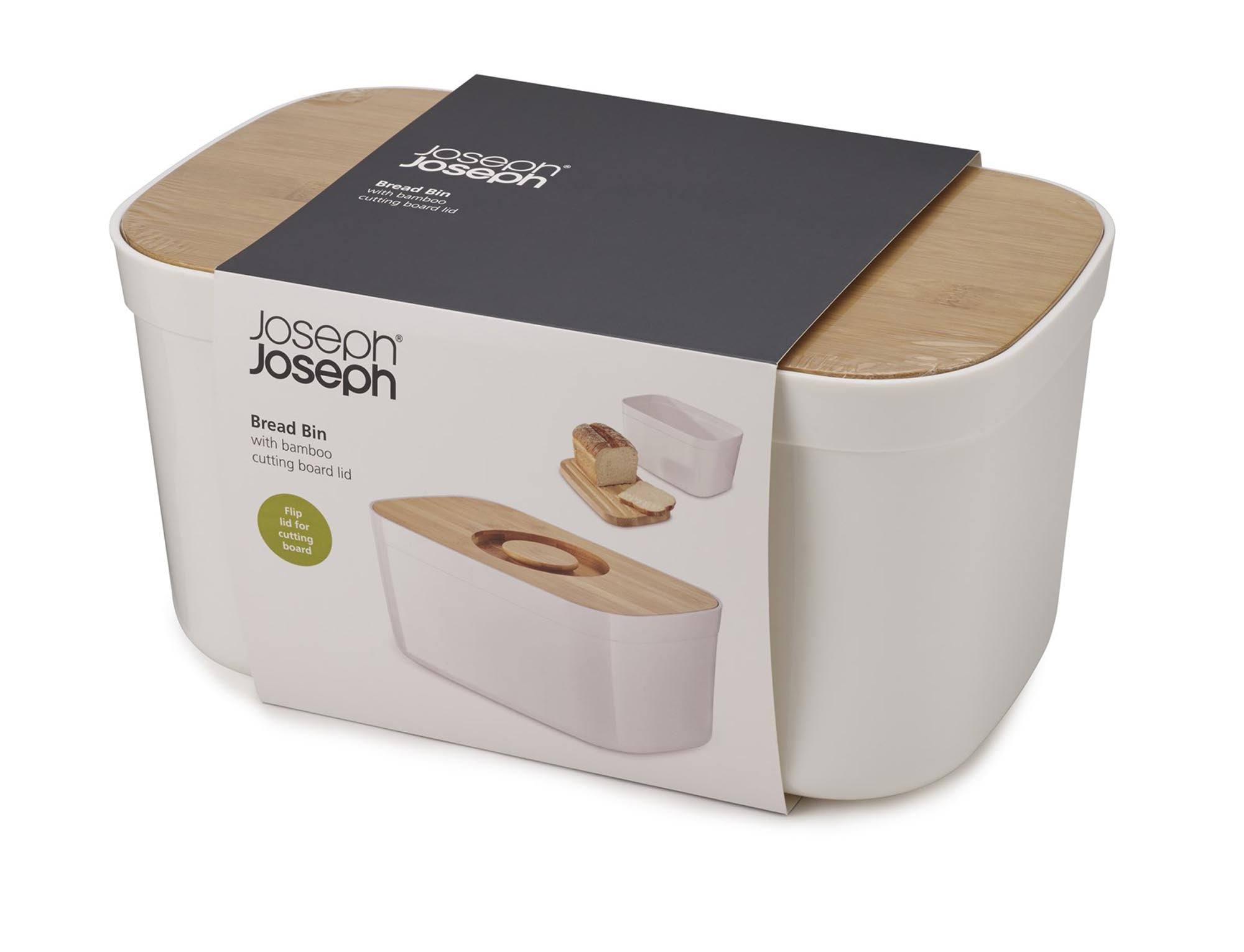 Weiße Brotbox aus Polypropylen und Bambus, 37x18x22 cm, Joseph Joseph.