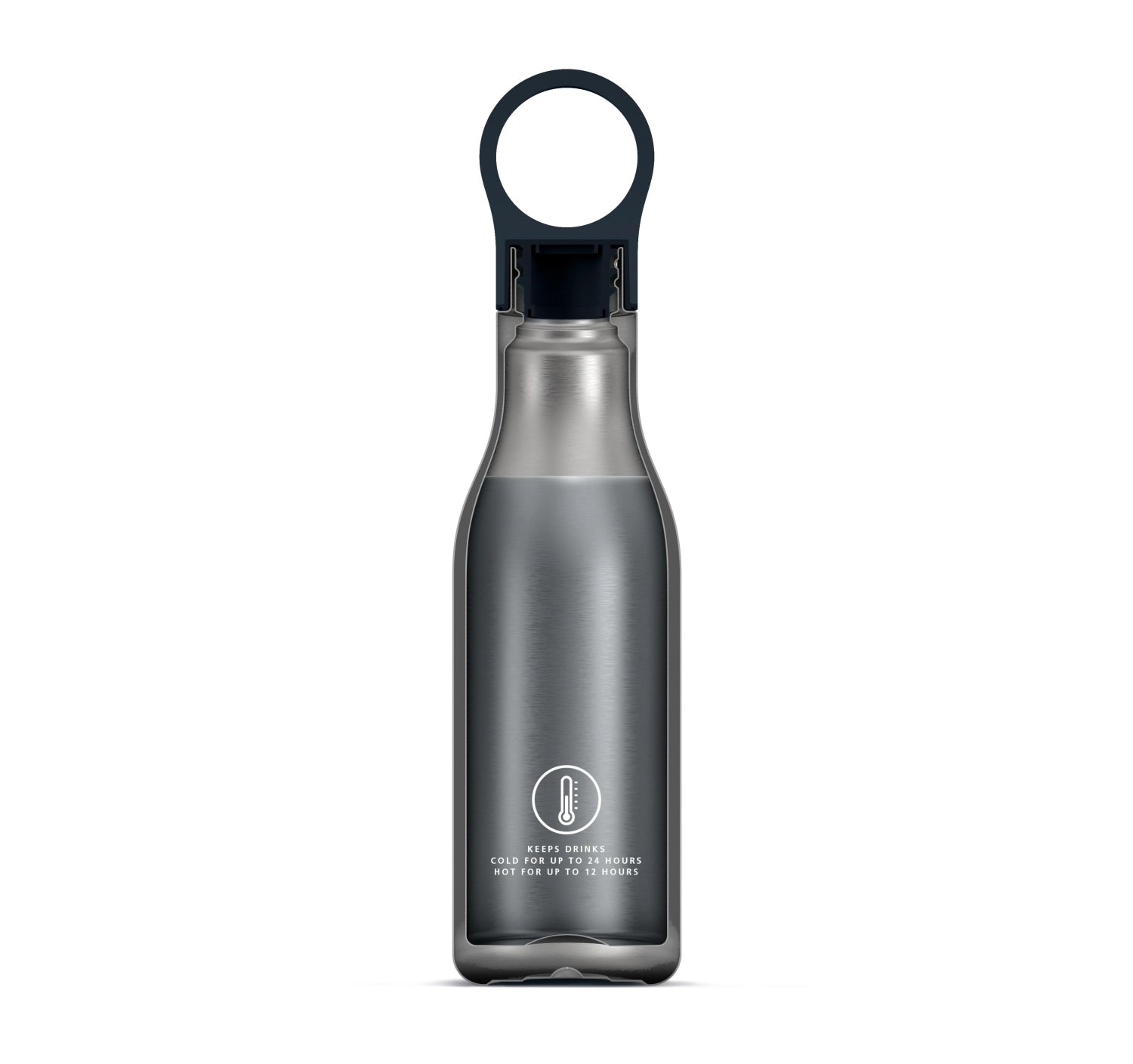 Stylische 500ml Loop Wasserflasche in Blau von Joseph Joseph, perfekt für aktive Lebensstile, mit innovativer Isolierung und handlichem Format.