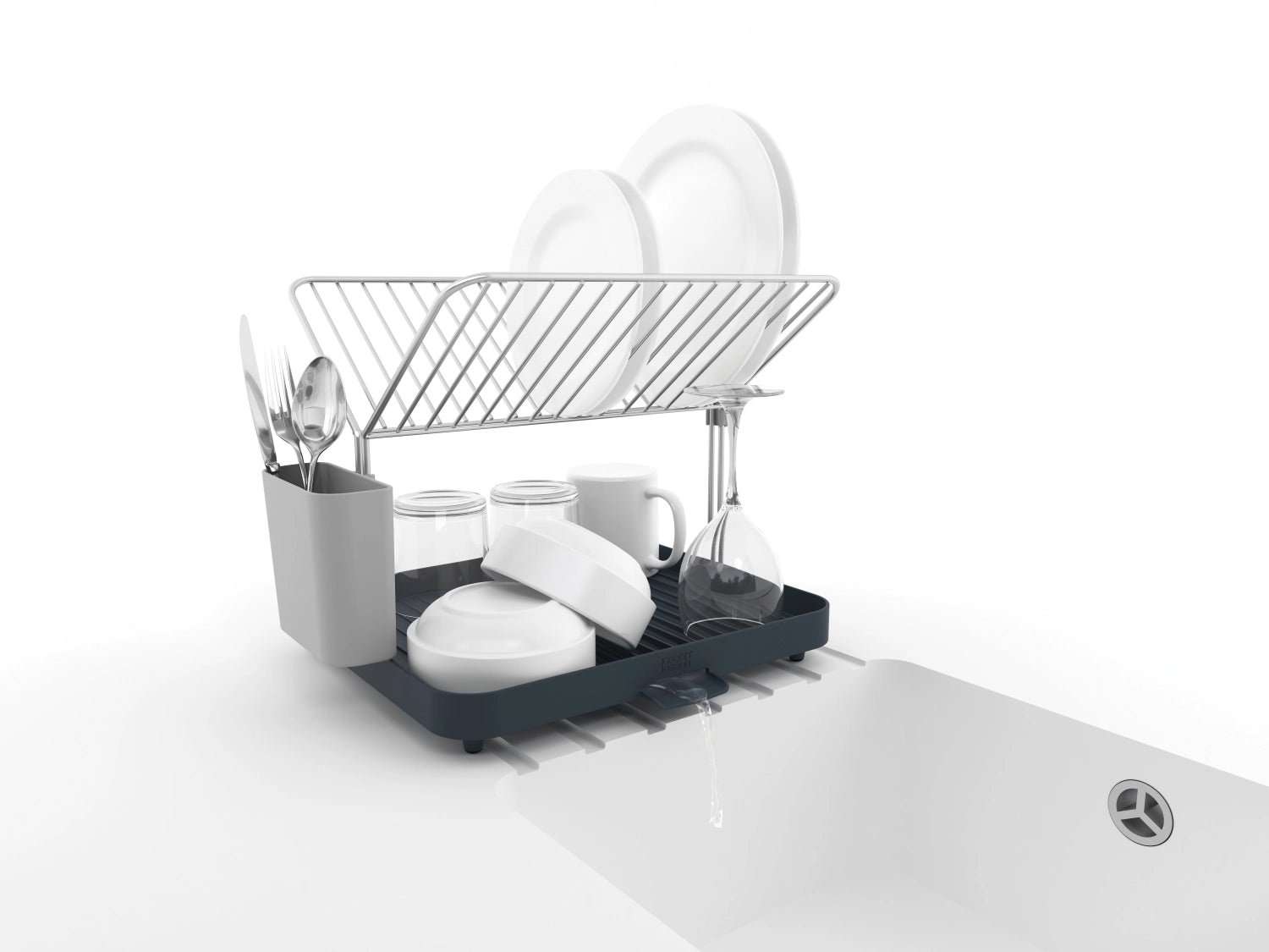 Stylischer Y-Rack Geschirrabtropfständer in Grau mit Gitterdesign, ideal für platzsparendes Abtropfen von Geschirr und Besteck.