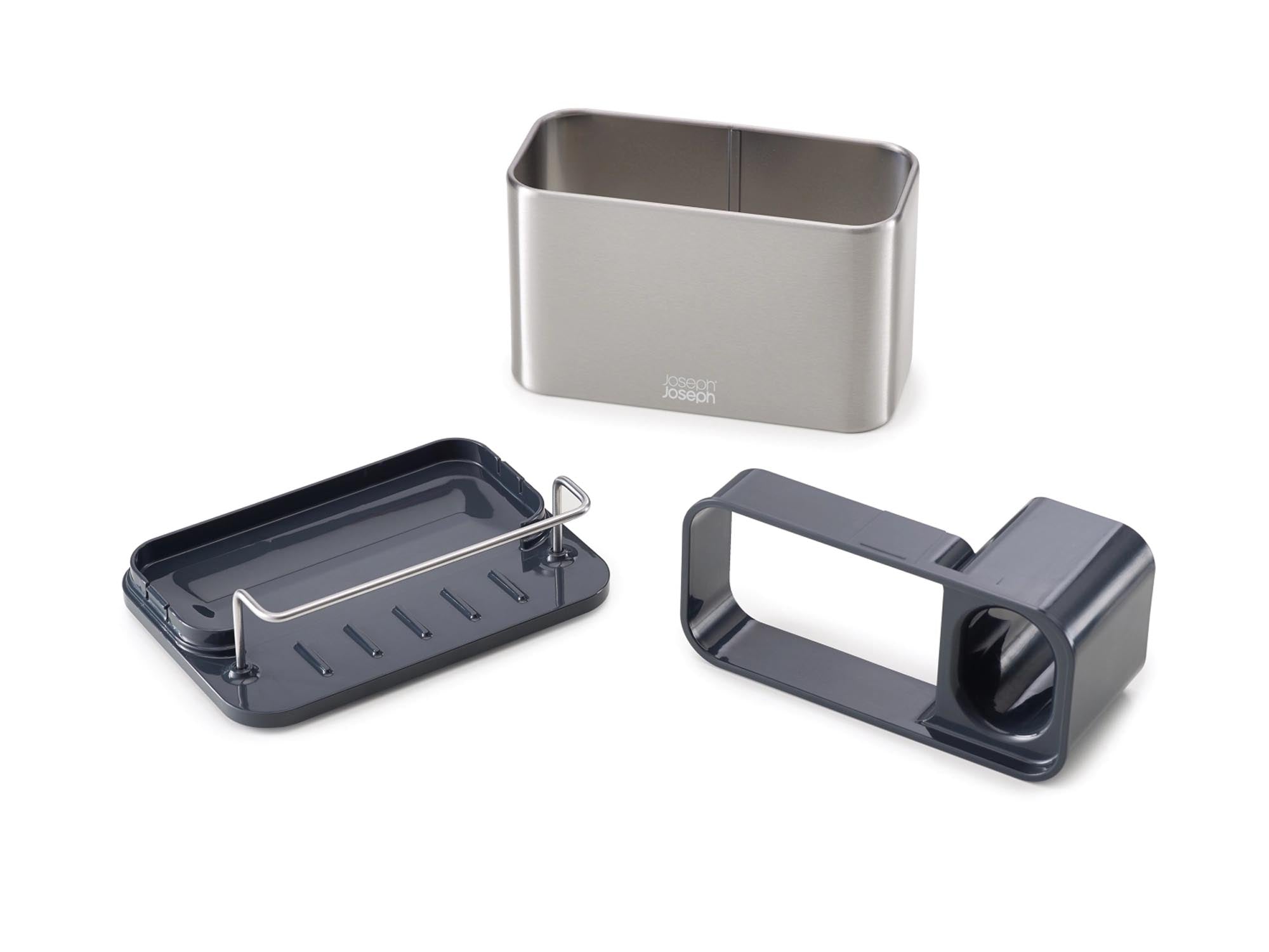 Praktischer Surface Sink Tidy von Joseph Joseph: Hochwertiger Edelstahl, elegantes Design, ideal für Badutensilien, sorgt für Ordnung und Hygiene.