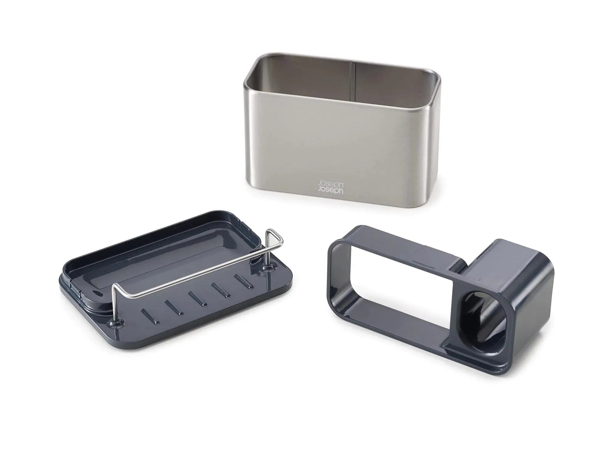 Stilvoller Surface Sink Tidy von Joseph Joseph: Kompakt, rostfreier Edelstahl, ideal für Seifen & Schwämme, fördert Ordnung & Hygiene.