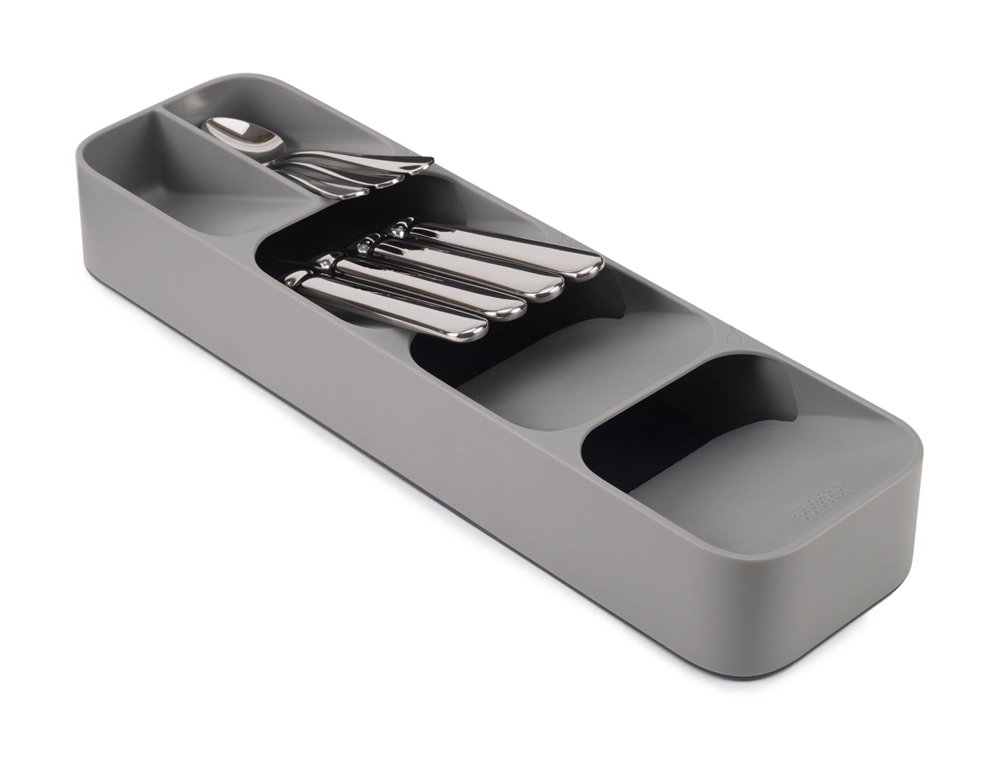 Platzsparende Besteckaufbewahrung von Joseph Joseph in elegantem Grau.