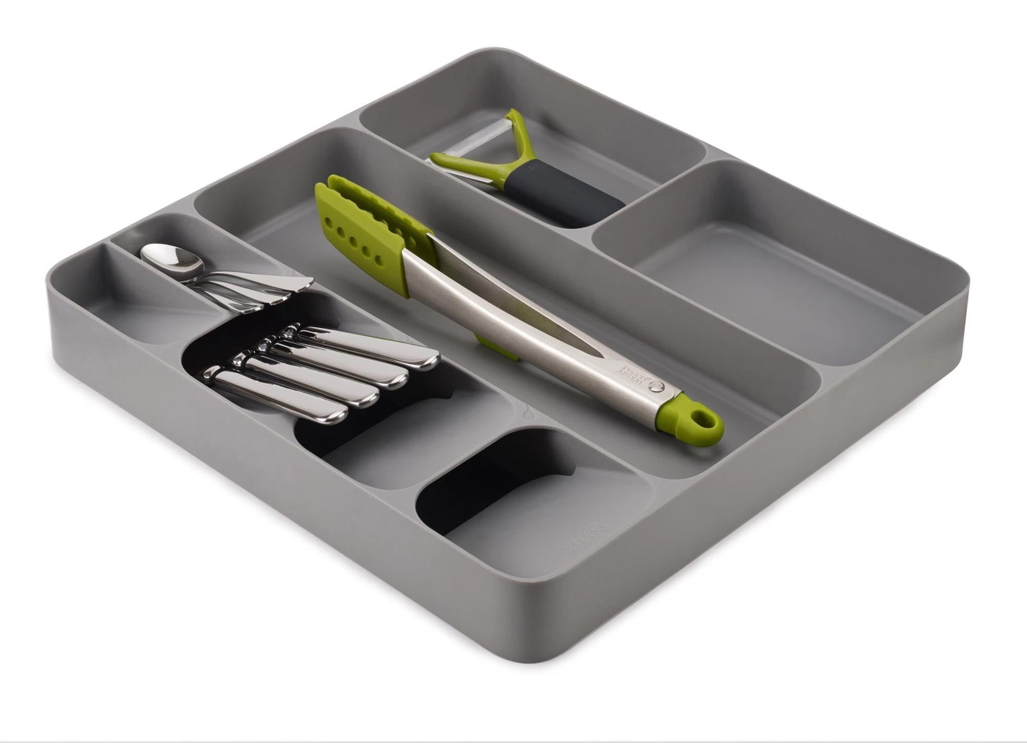 Die Joseph Joseph DrawerStore Besteckeinlage in Grau bringt Ordnung in Ihre Küchenschublade. Hochwertig, langlebig und ideal für jedes Besteck.