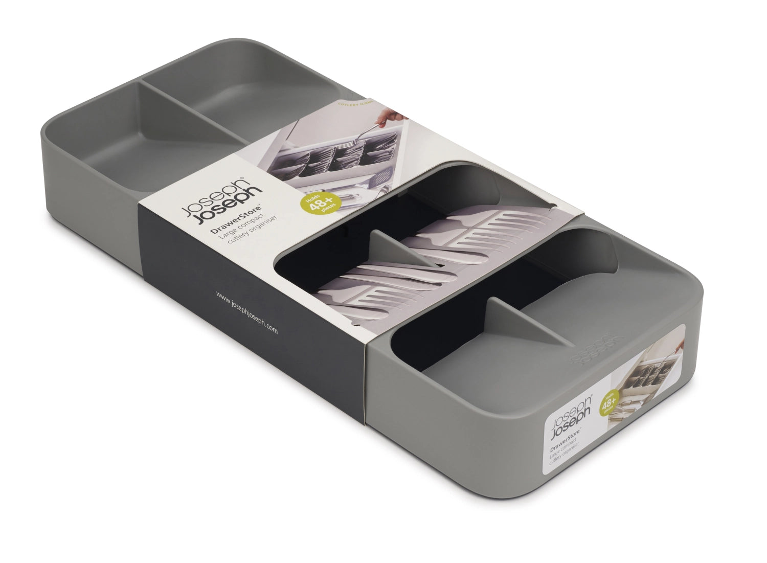 Praktischer Besteckkasten in elegantem Grau von Joseph Joseph, perfekt für die platzsparende Aufbewahrung von Besteck und Küchenhelfern.