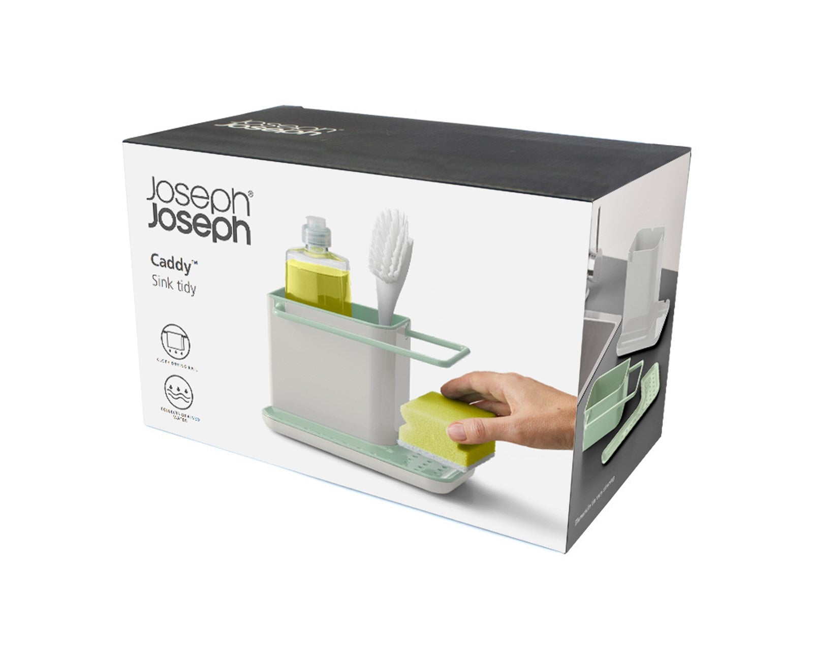 Der Caddy Spülenorganizer von Joseph Joseph in Light Stone Sage sorgt für Ordnung und Stil in Ihrer Küche. Kompakt, robust und rutschfest.