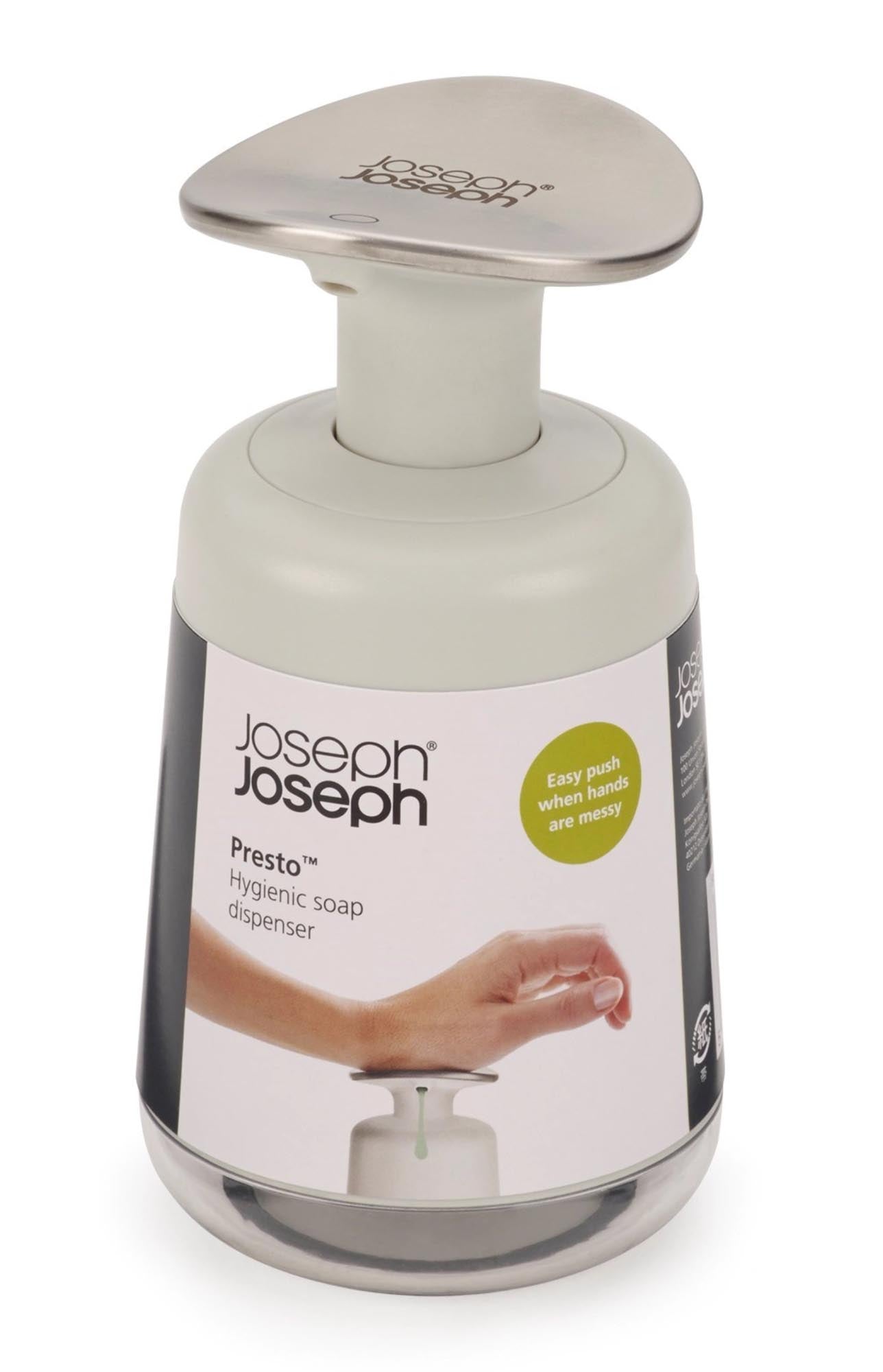 Eleganter Seifenspender in Light Stone Sage, kompakt, hygienisch, aus robustem Polypropylen, ideal für Küche und Bad.