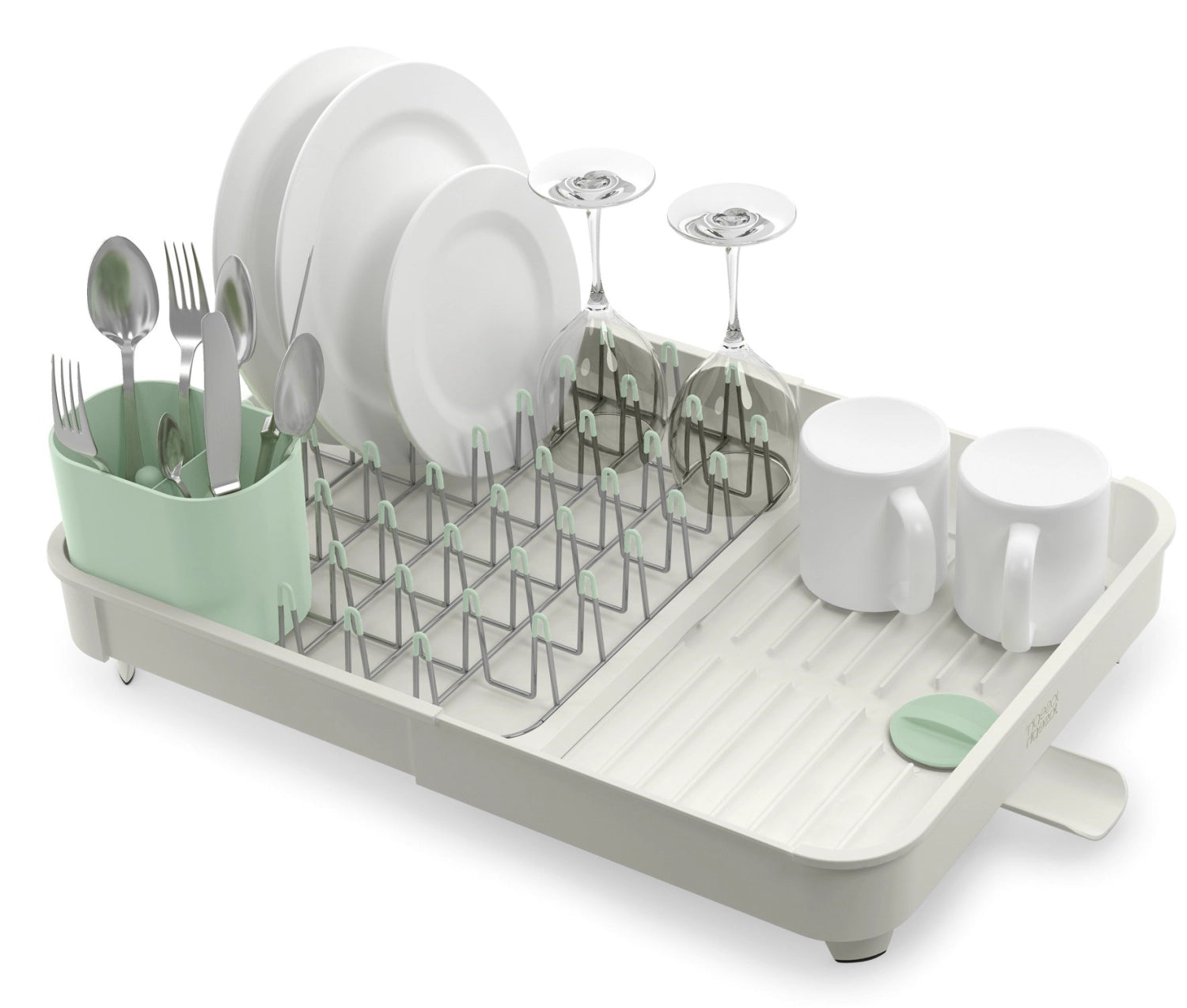 Stylisches, ausziehbares Abtropfgestell in elegantem Light Stone Sage, ideal für modernes Geschirrabtropfen und platzsparende Nutzung.