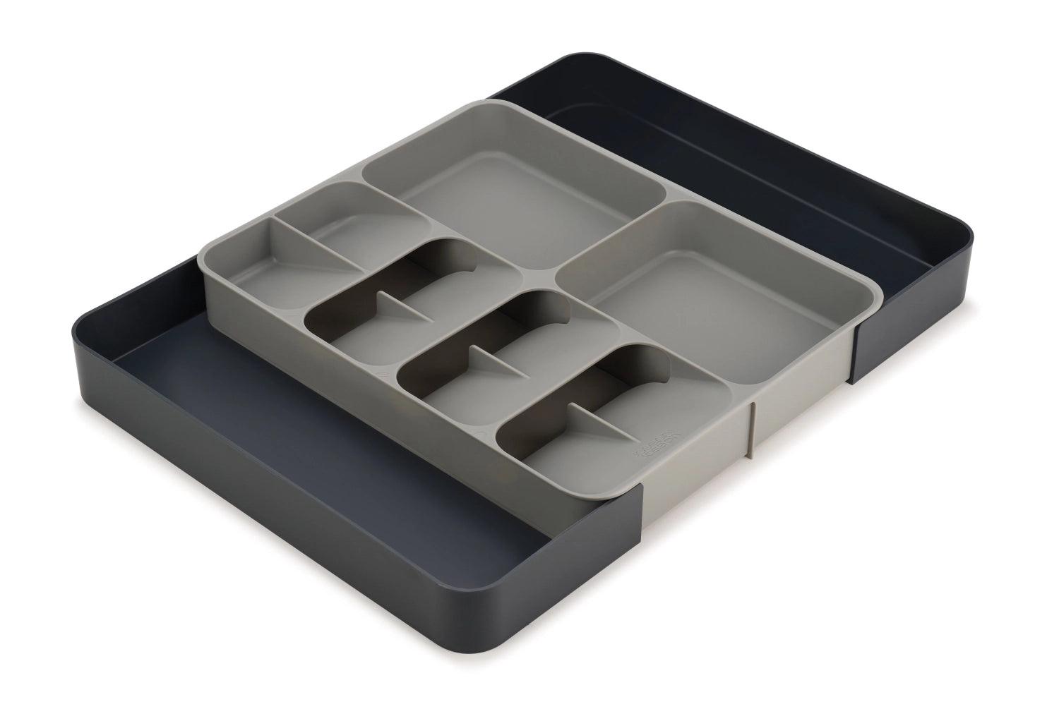 Stylische Joseph Joseph Besteckbox in modernem Grau, perfekt für die platzsparende und ordentliche Aufbewahrung von Besteck und Küchenhelfern.