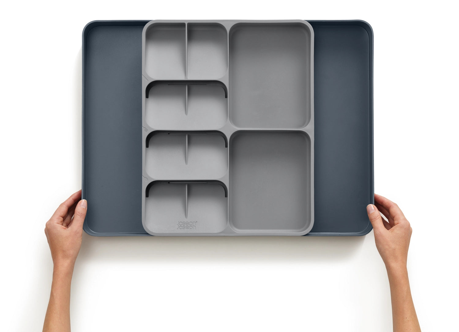 Praktische Joseph Joseph Besteckbox in elegantem Grau, ideal zur organisierten Aufbewahrung von Besteck und Küchenutensilien.