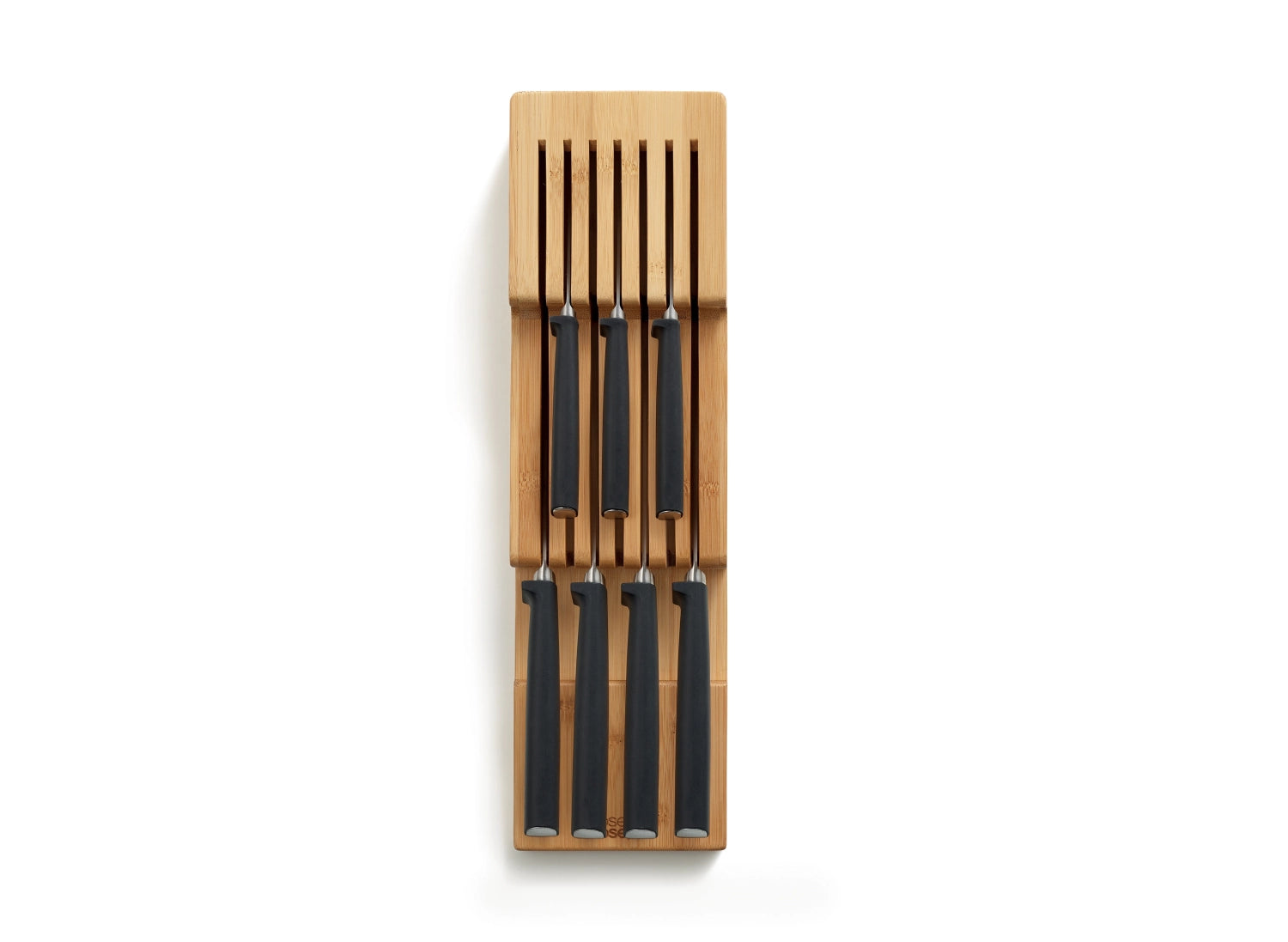 Elegante Messeraufbewahrung aus hochwertigem Bambus mit zwei Ebenen, perfekt für eine platzsparende und sichere Organisation von Messern in der Küche.