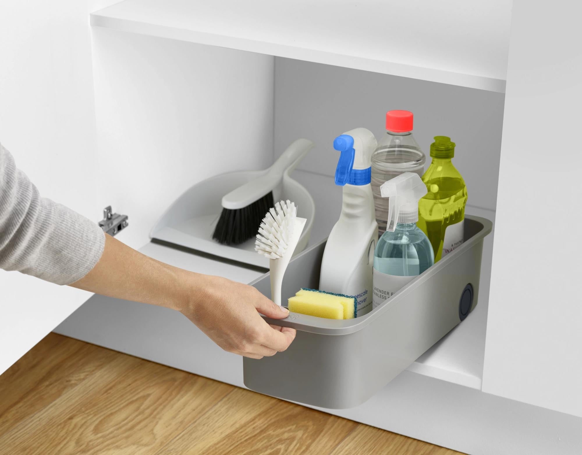 Innovativer Caddy für optimalen Stauraum in Küche und Bad.
