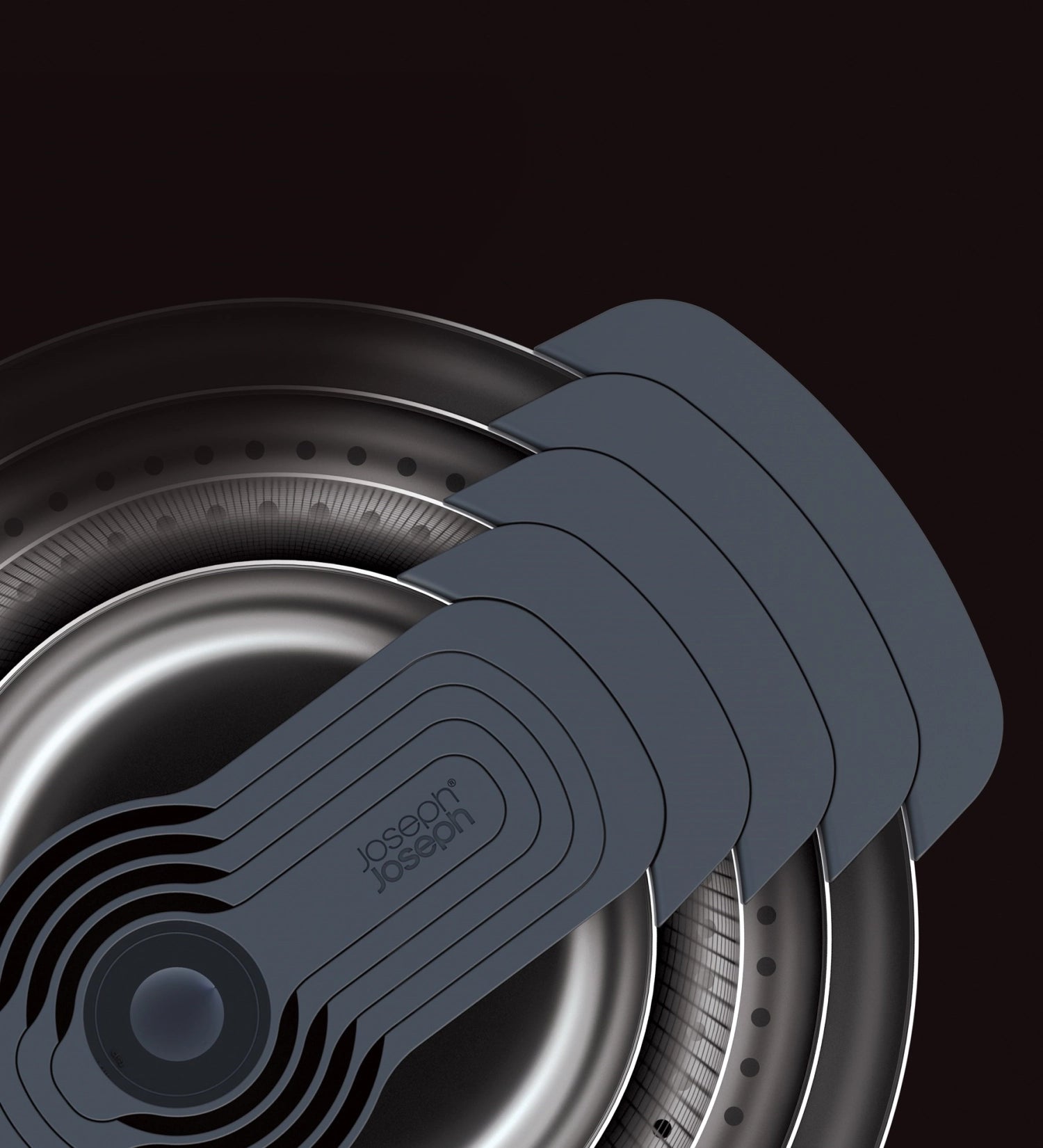 Praktisches 9-teiliges Messlöffelset der Nest Steel 9 Collection von Joseph Joseph, ideal für präzise Messungen und stilvolle Kücheneinrichtung.