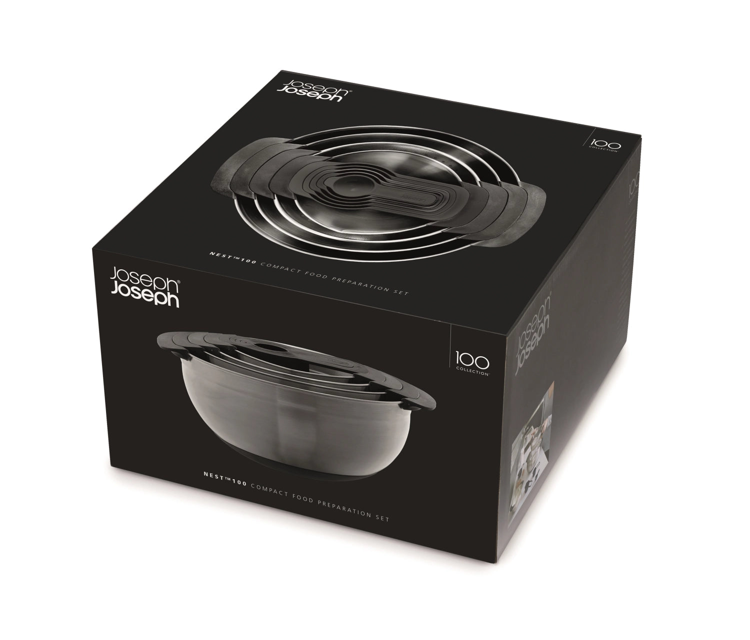 Elegantes 9-teiliges Messlöffelset aus der Nest Steel 9 Collection von Joseph Joseph, perfekt für exakte Messungen und modernes Küchendesign.