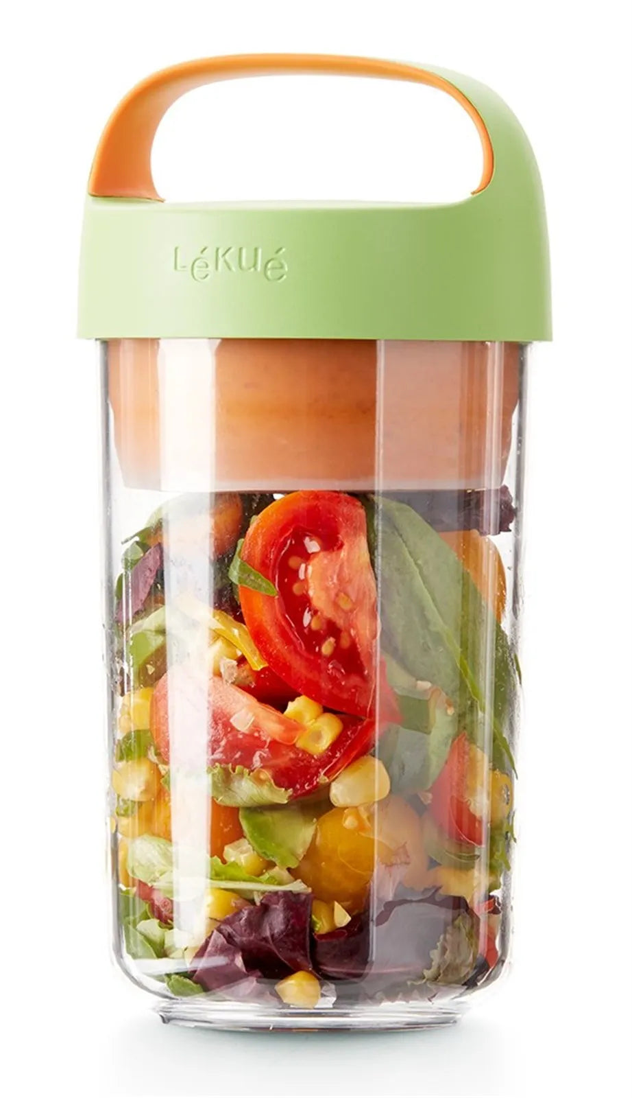 Jar To Go 600Ml Citrus Fruit, Grün Orange in Grün/Weiss/Orange präsentiert im Onlineshop von KAQTU Design AG. Aufbewahrungsbehälter ist von Lékué