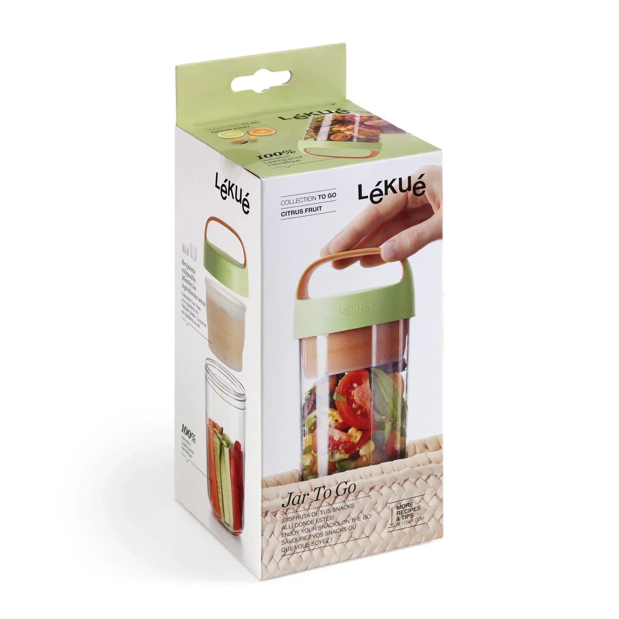 Lékué Jar To Go 600ml: Frische Zitrusfrüchte für unterwegs genießen.