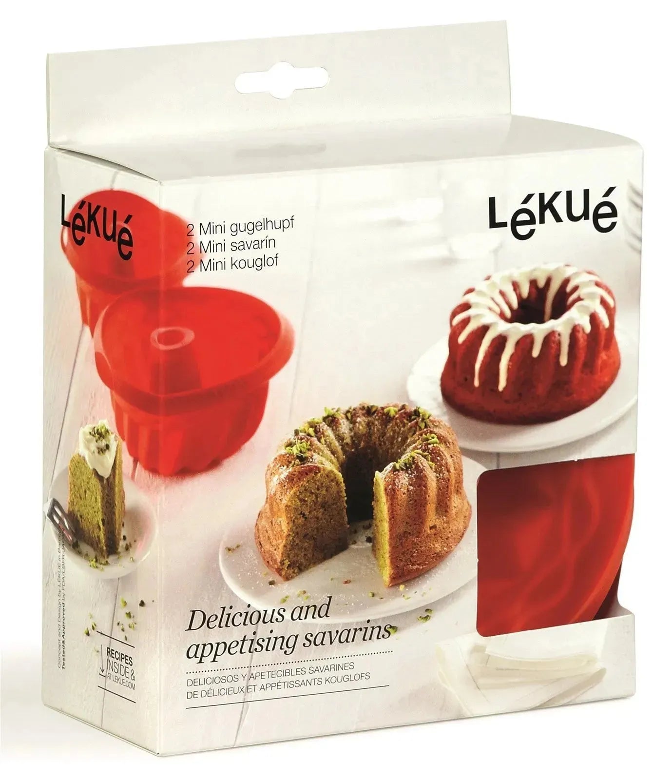 Backform Mini Spiral Gugelhopf Rot, 15cm, 2 Stk.,Geschenkbox in Rot präsentiert im Onlineshop von KAQTU Design AG. Backen ist von Lékué