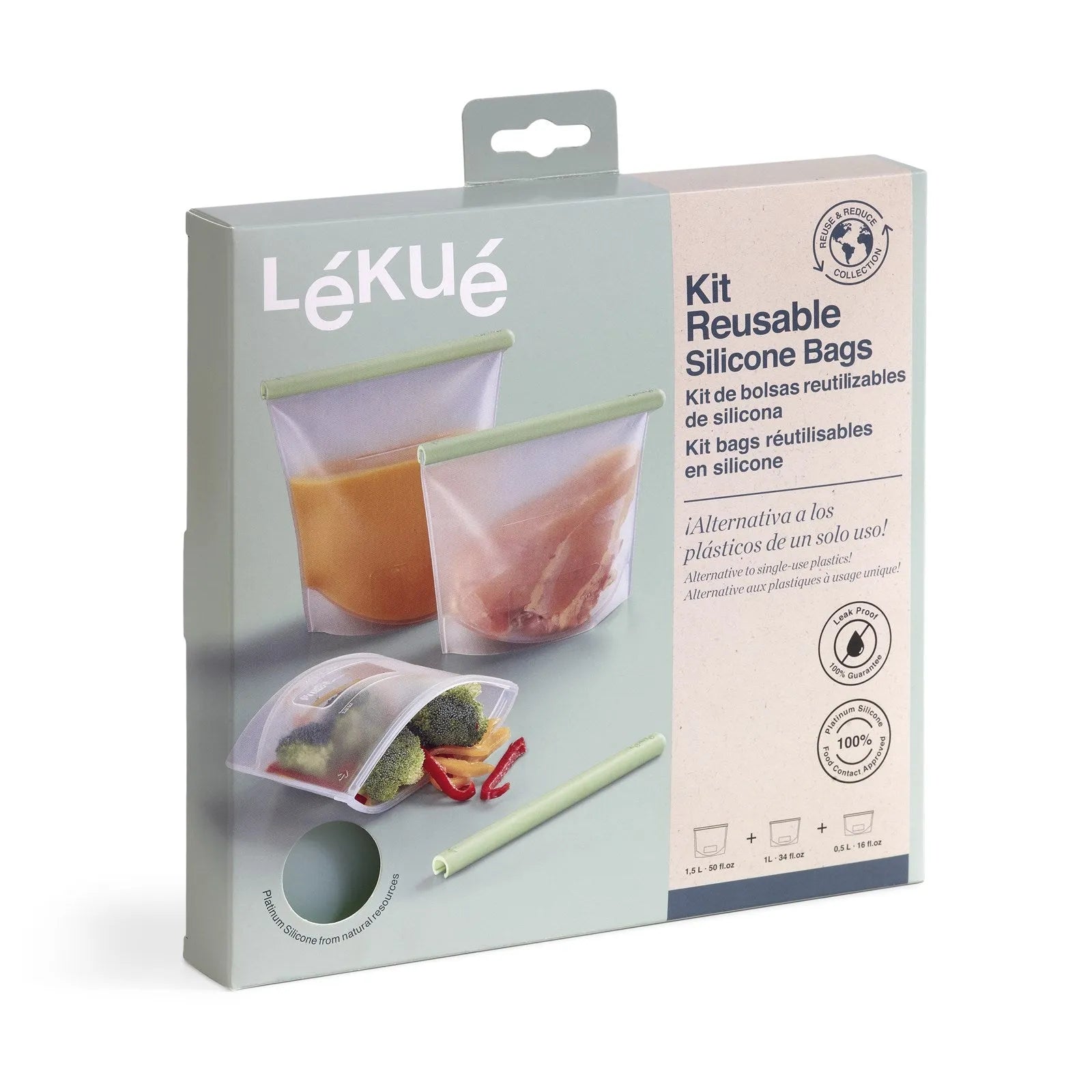 Set Silikon Beutel, 1500ML+100ML+500ML in Grün/Weiss präsentiert im Onlineshop von KAQTU Design AG. Küchenhelfer ist von Lékué