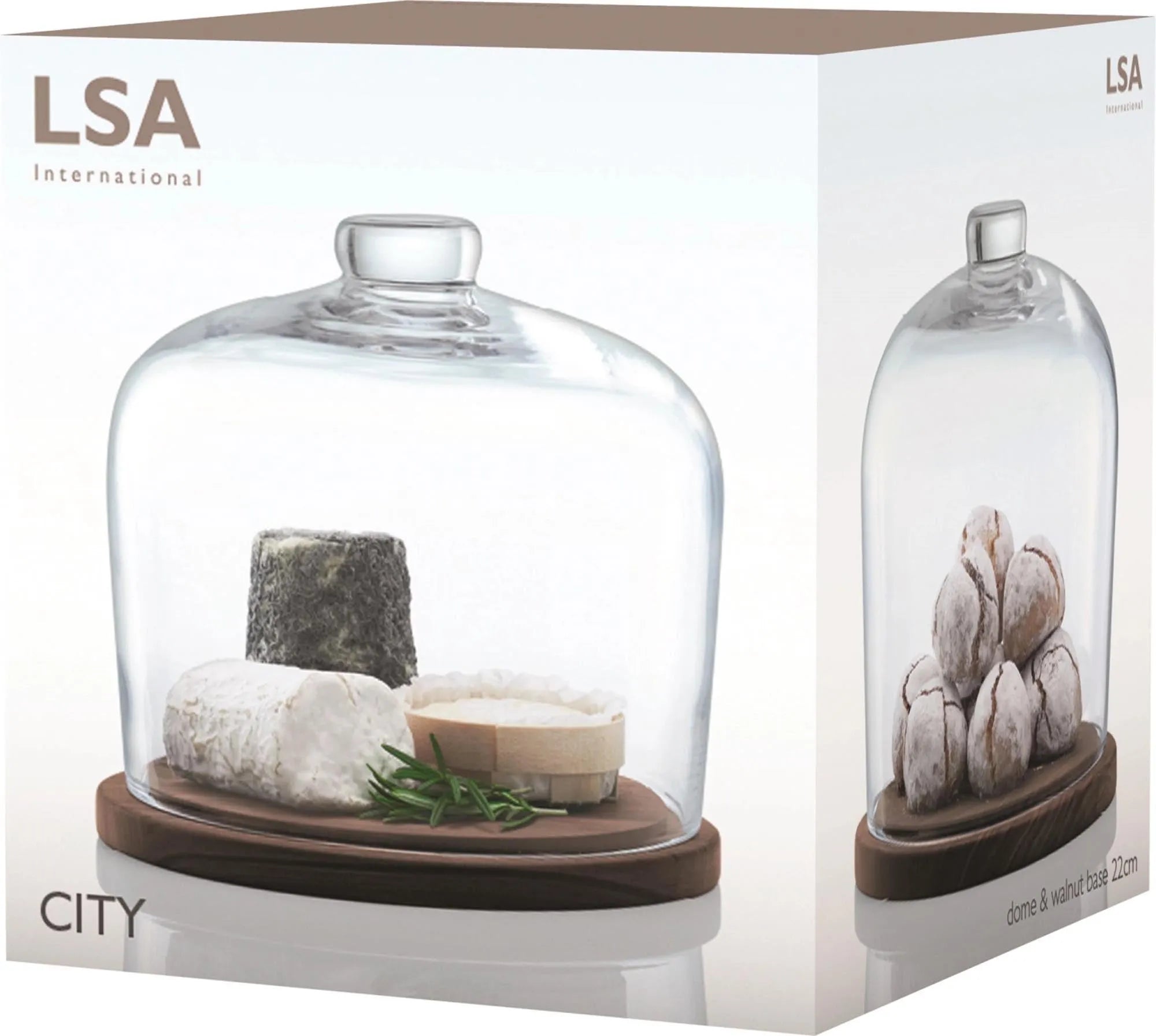 LSA City Cloche: Glasglocke mit edler Nussbaum-Basis, Ø22cm.