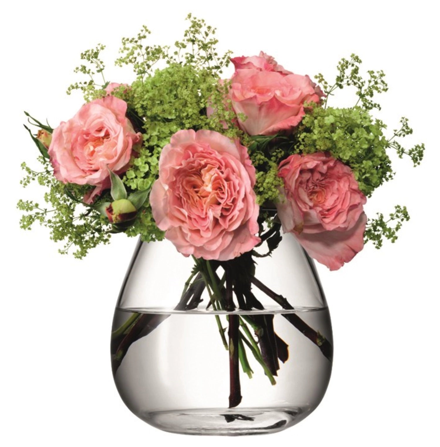 Transparente Tischvase in Blumenbouquet-Form, 17 cm hoch, ideal für frische Blumenarrangements und stilvolle Tischdekoration.