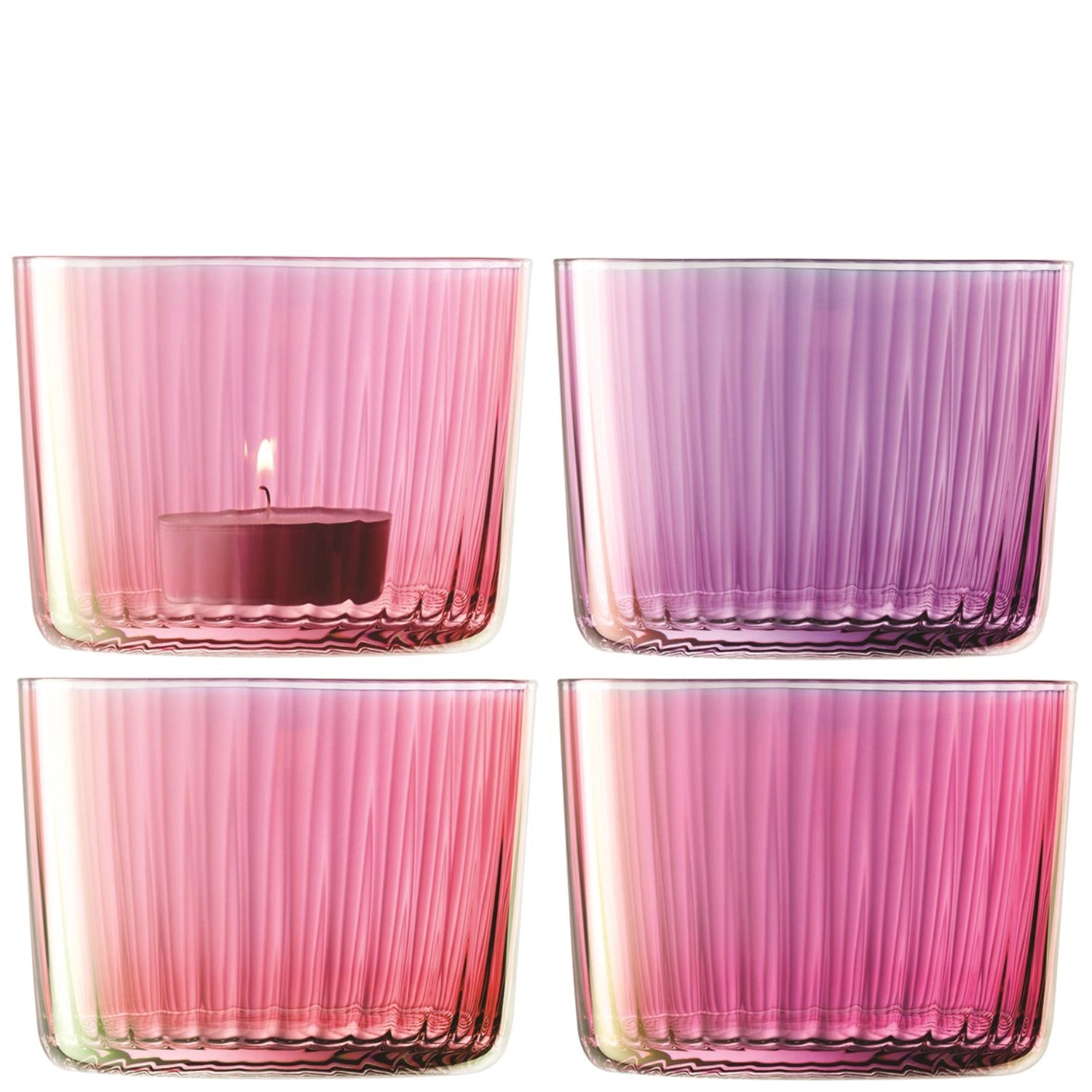Entdecken Sie das 4er Set Gems Teelichthalter H6cm Granat assort von LSA. Elegante Teelichthalter aus Glas mit einzigartigem Design und warmem Licht.