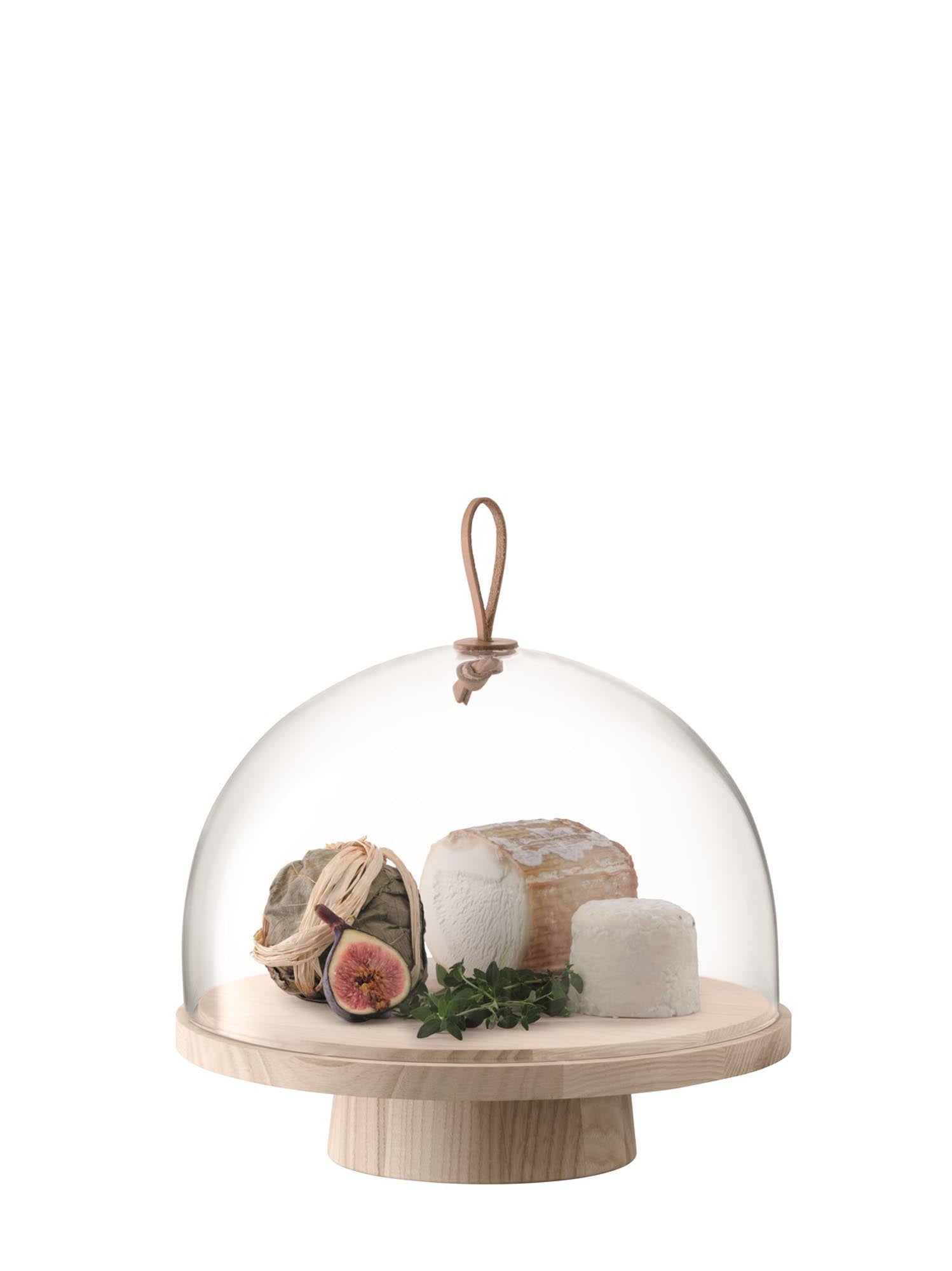 Elegante Ivalo Tortenplatte aus Esche mit klarer Haube, Ø28cm, H23cm, ideal für stilvolle Präsentation von Torten und Desserts.