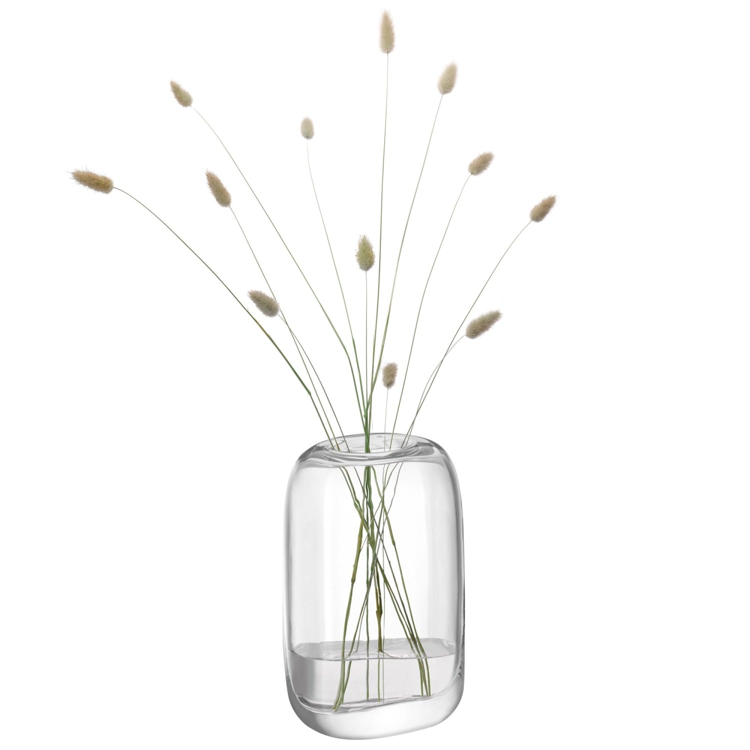 Transparente Melt Vase von LSA, 24 cm hoch, mit modernem Design und schimmernder Oberfläche, ideal für kreative Blumendekorationen.