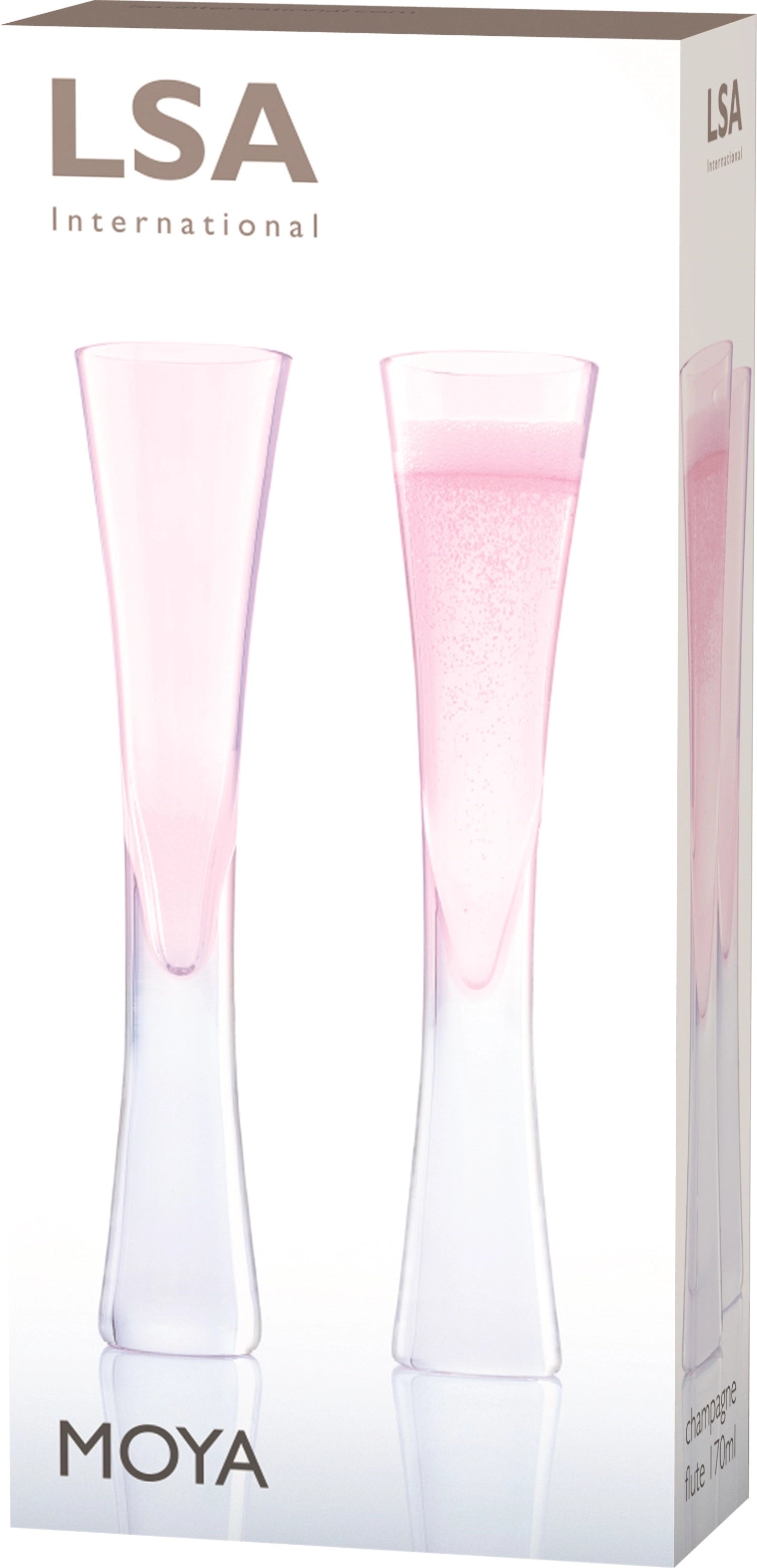 Elegantes 2er Set Moya Sektflöten (170ml) in zartem Hellrosa von LSA, ideal für festliche Anlässe und besondere Genussmomente.