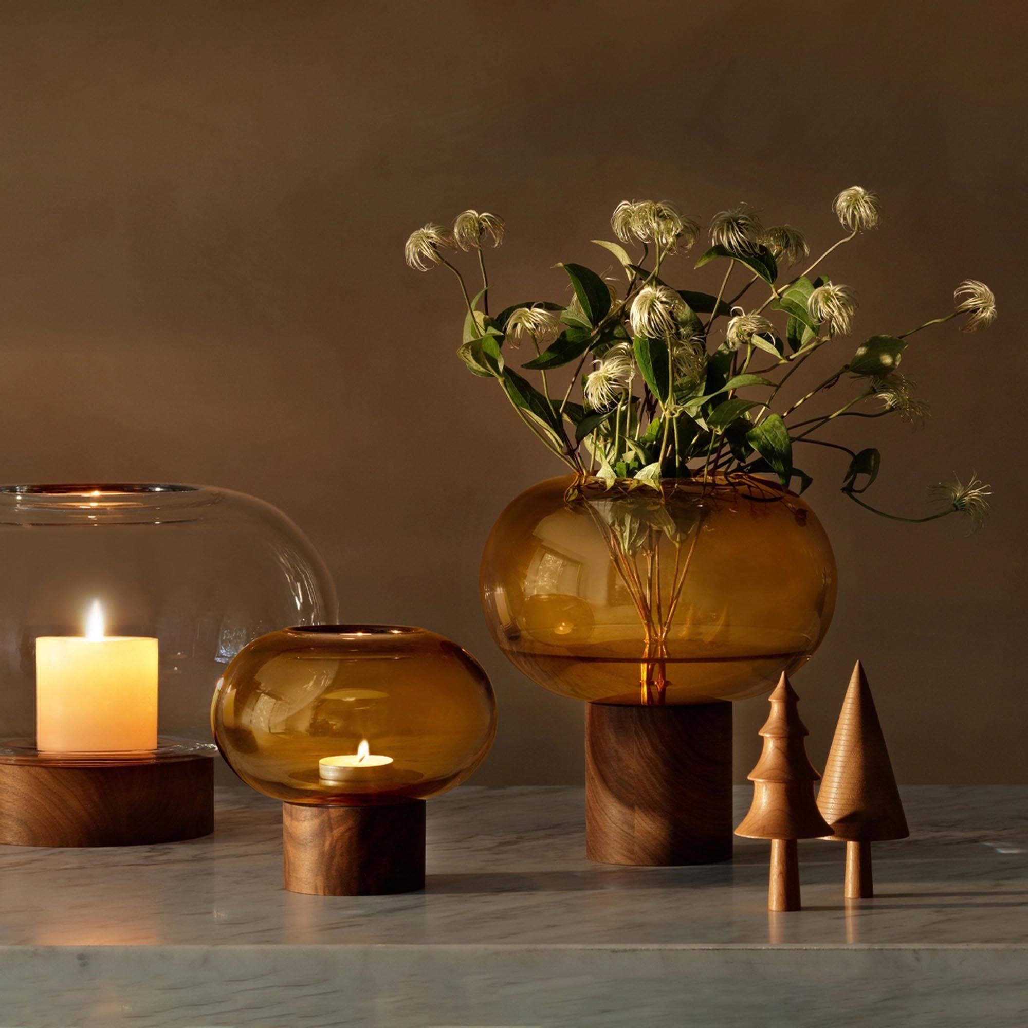 Oblate Vase Ø15cm, H13.5cm - amber walnut