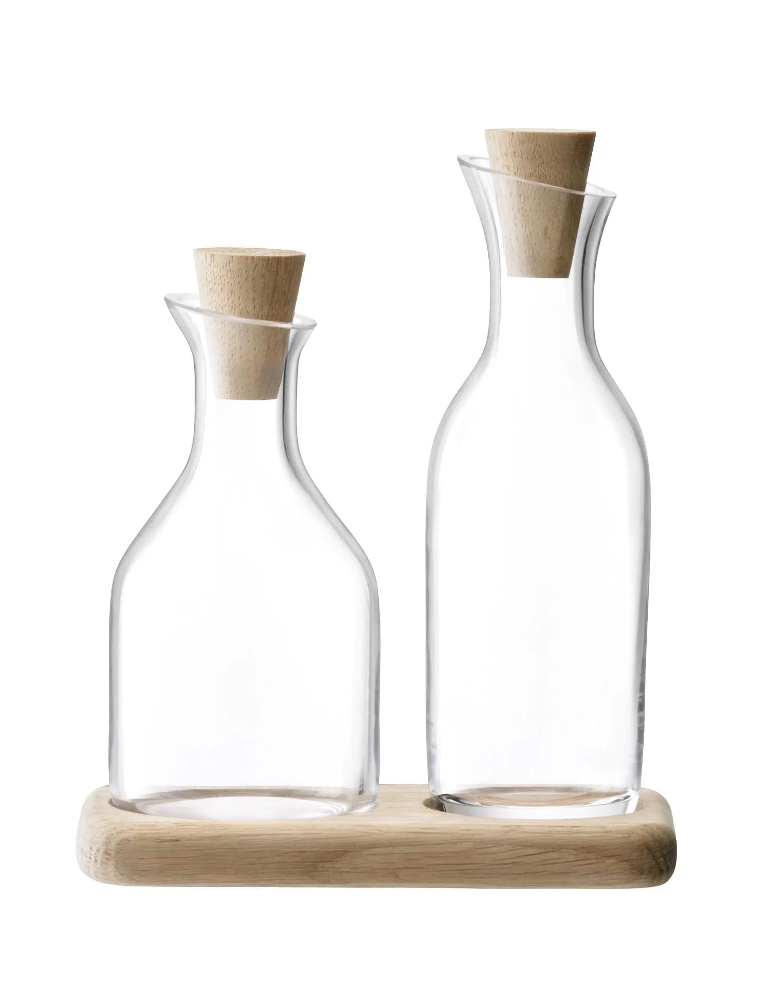 Serve Essig/Öl Set m. Unterteil aus Eichenholz L15cm - klar, Flasche, KAQTU Design