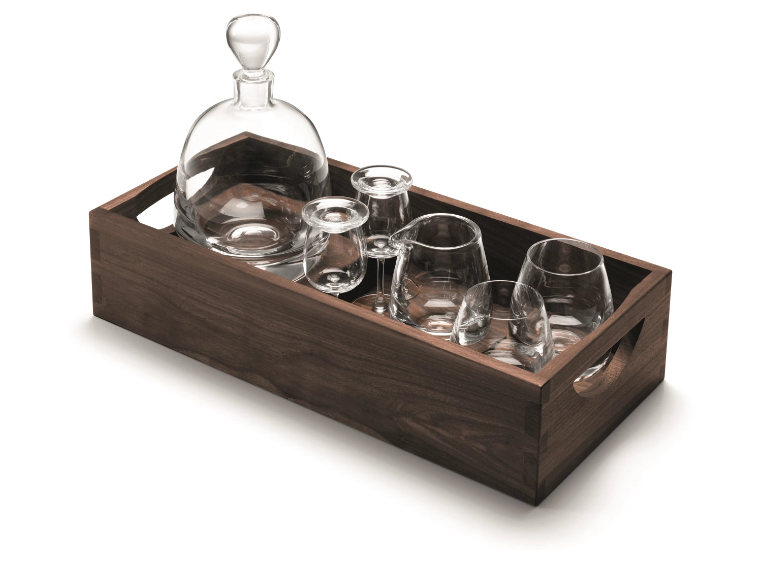 Whisky Islay Connoisseur Set  Nussbaum Tablett L44cm in Braun präsentiert im Onlineshop von KAQTU Design AG. Karaffe ist von LSA