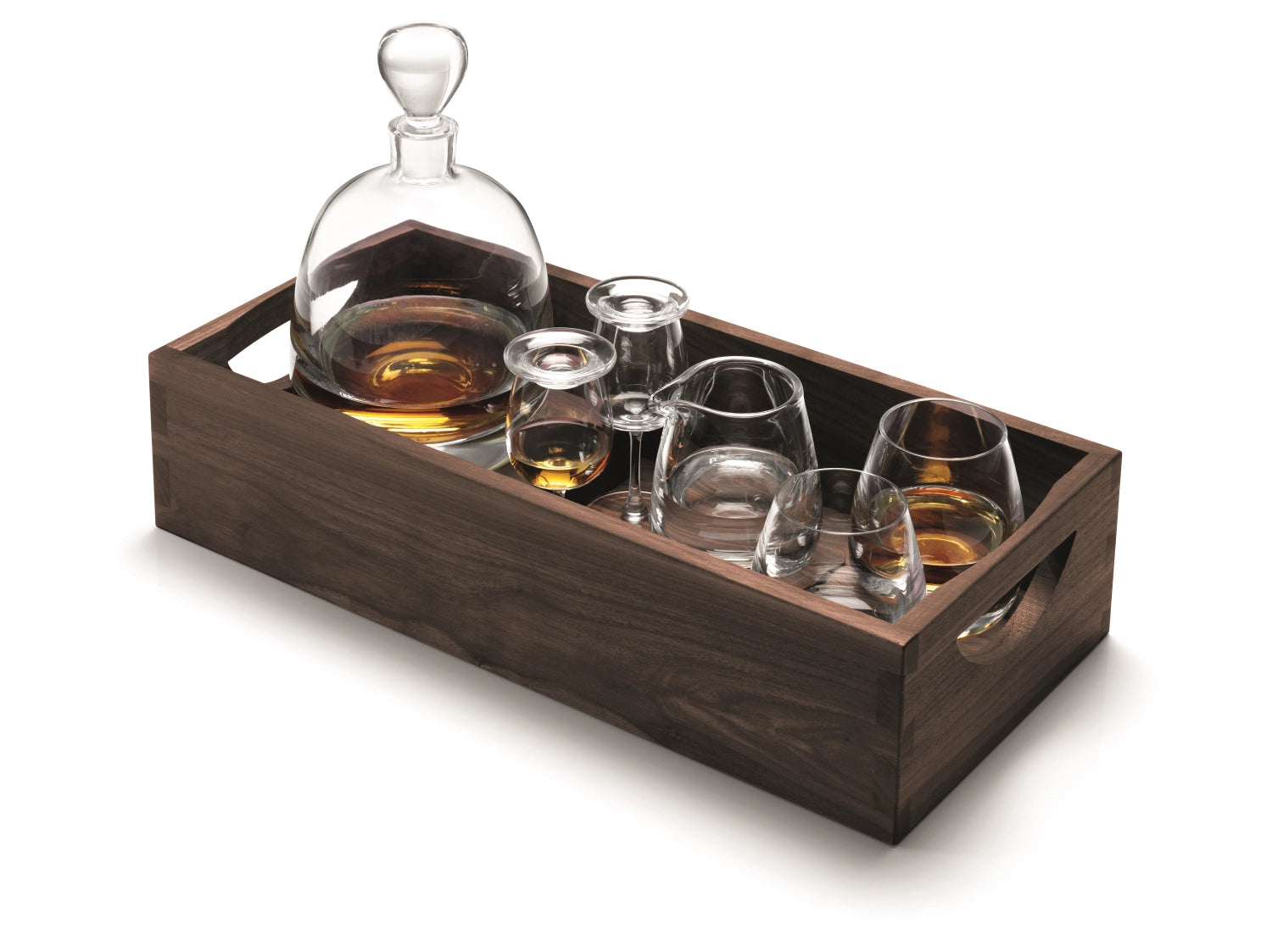 Elegantes Whisky-Set mit Nussbaum-Tablett (44 cm) von LSA, ideal für Islay-Whisky-Liebhaber. Perfekt für stilvollen Genuss.