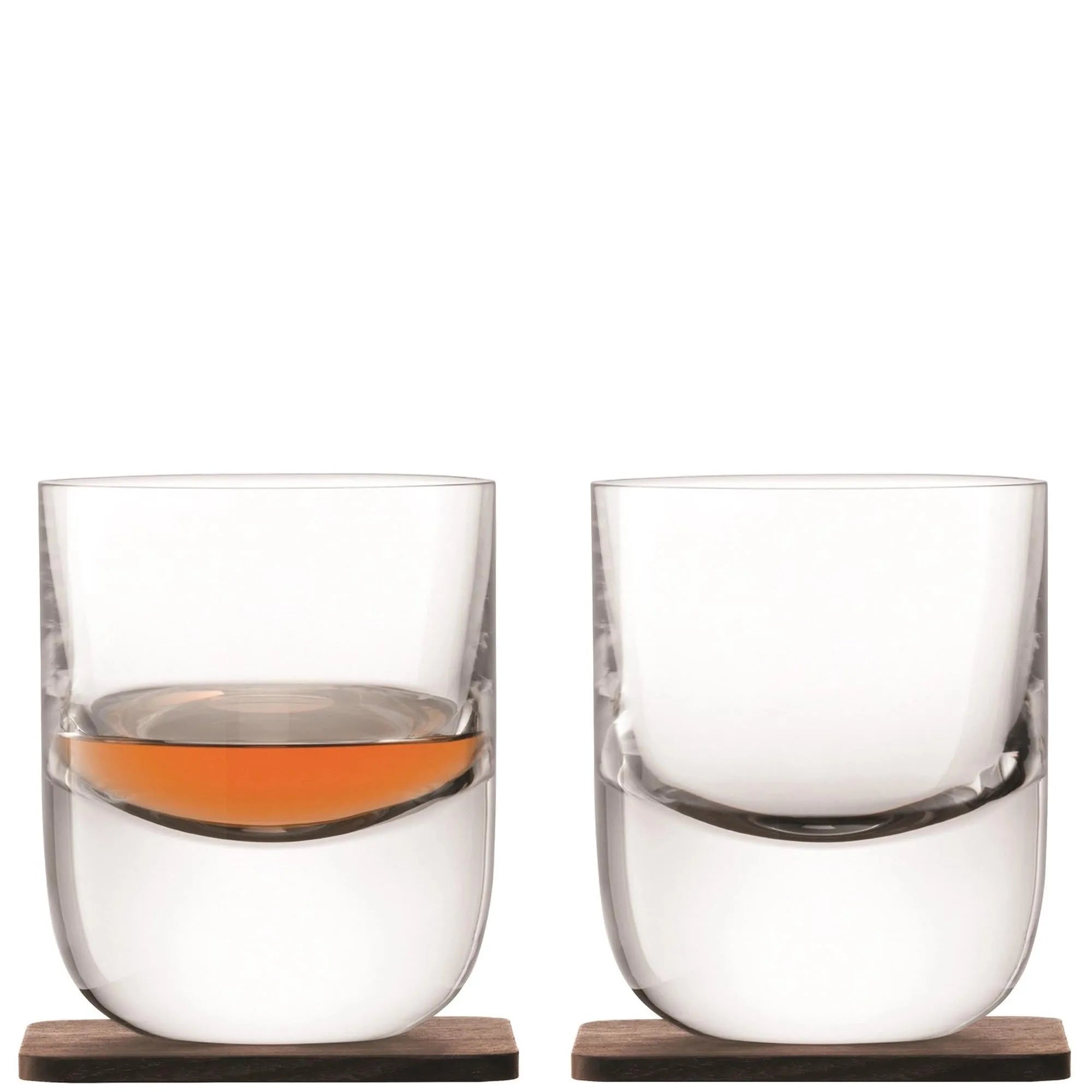 2 Whisky Renfrew Becher 270ml, klar und Nussbaum Untersetzer - KAQTU Design