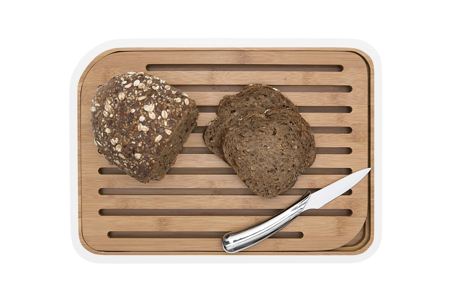 Elegantes Brotschneidebrett in Weiß von Pebbly, 25x35 cm, perfekt für die Zubereitung von Brot und kleinen Snacks, stilvoll und praktisch.