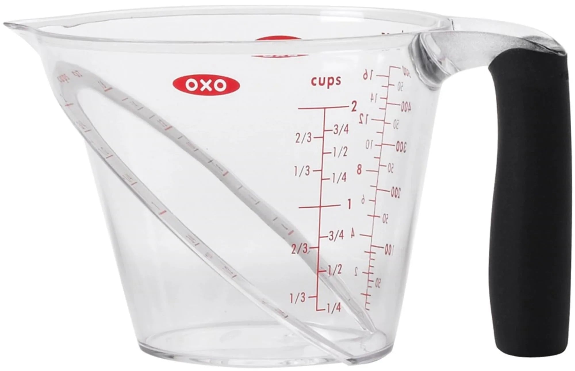 OXO 500 ml abgewinkelter Messbecher: Ergonomisch, BPA-frei, spülmaschinenfest, präzise Skala, ideal für Flüssigkeiten & Zutaten.