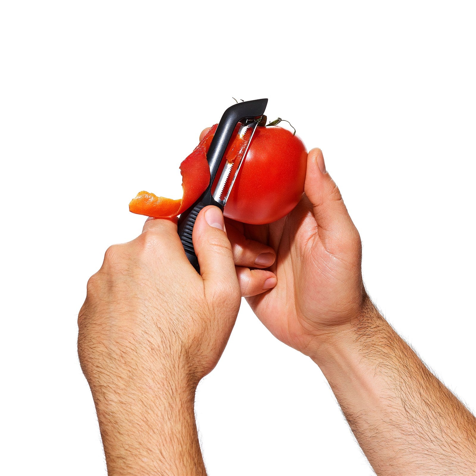 Der OXO gezackte Schäler: Hochwertige Edelstahlklinge, ergonomisches Design, ideal für schnelles und müheloses Schälen von Obst und Gemüse.