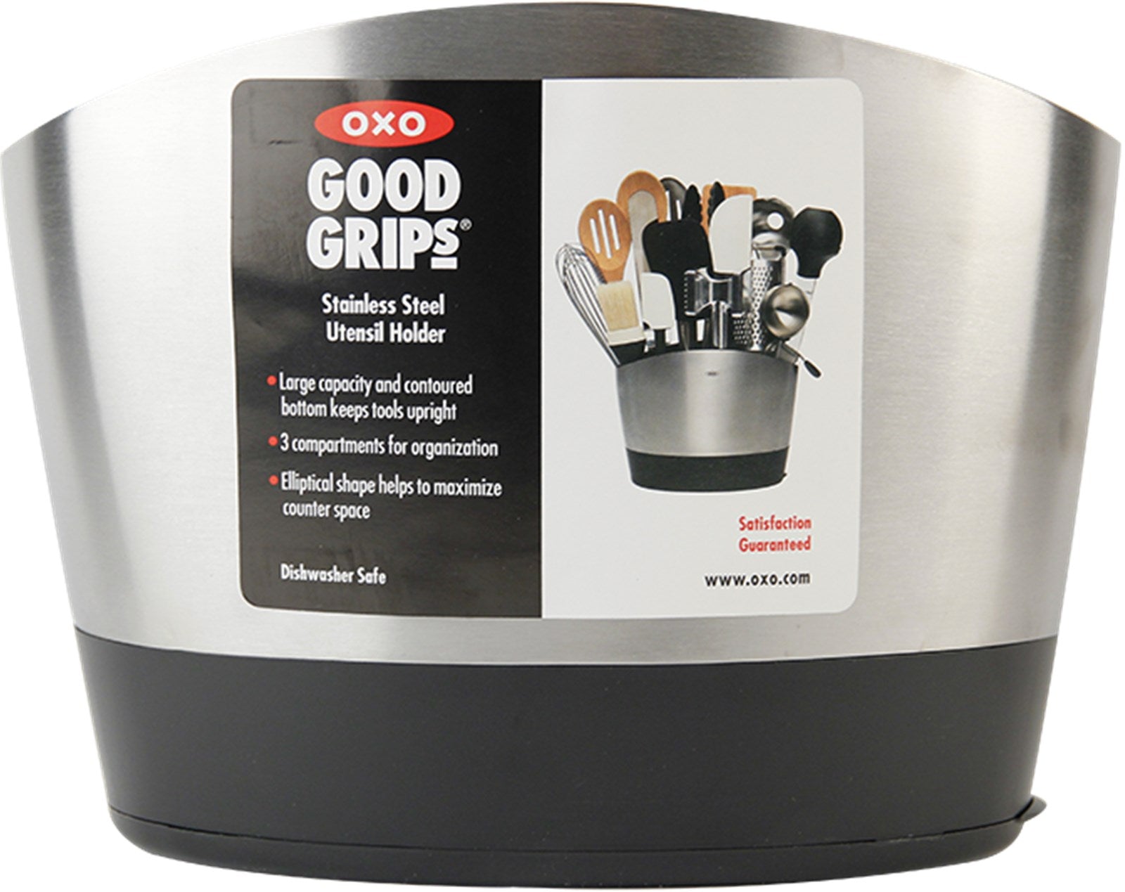 Eleganter OXO Utensilienhalter aus Edelstahl: Funktional, langlebig, mit rutschfester Basis und grossem Fassungsvermögen. Perfekt für jede Küche!