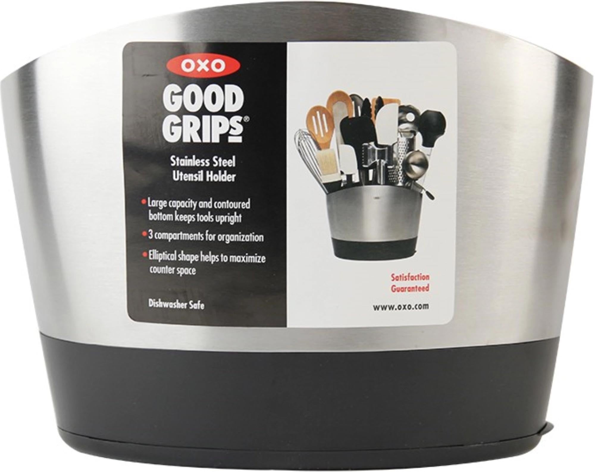 Eleganter OXO Utensilienhalter aus Edelstahl: Funktional, langlebig, mit rutschfester Basis und grossem Fassungsvermögen. Perfekt für jede Küche!