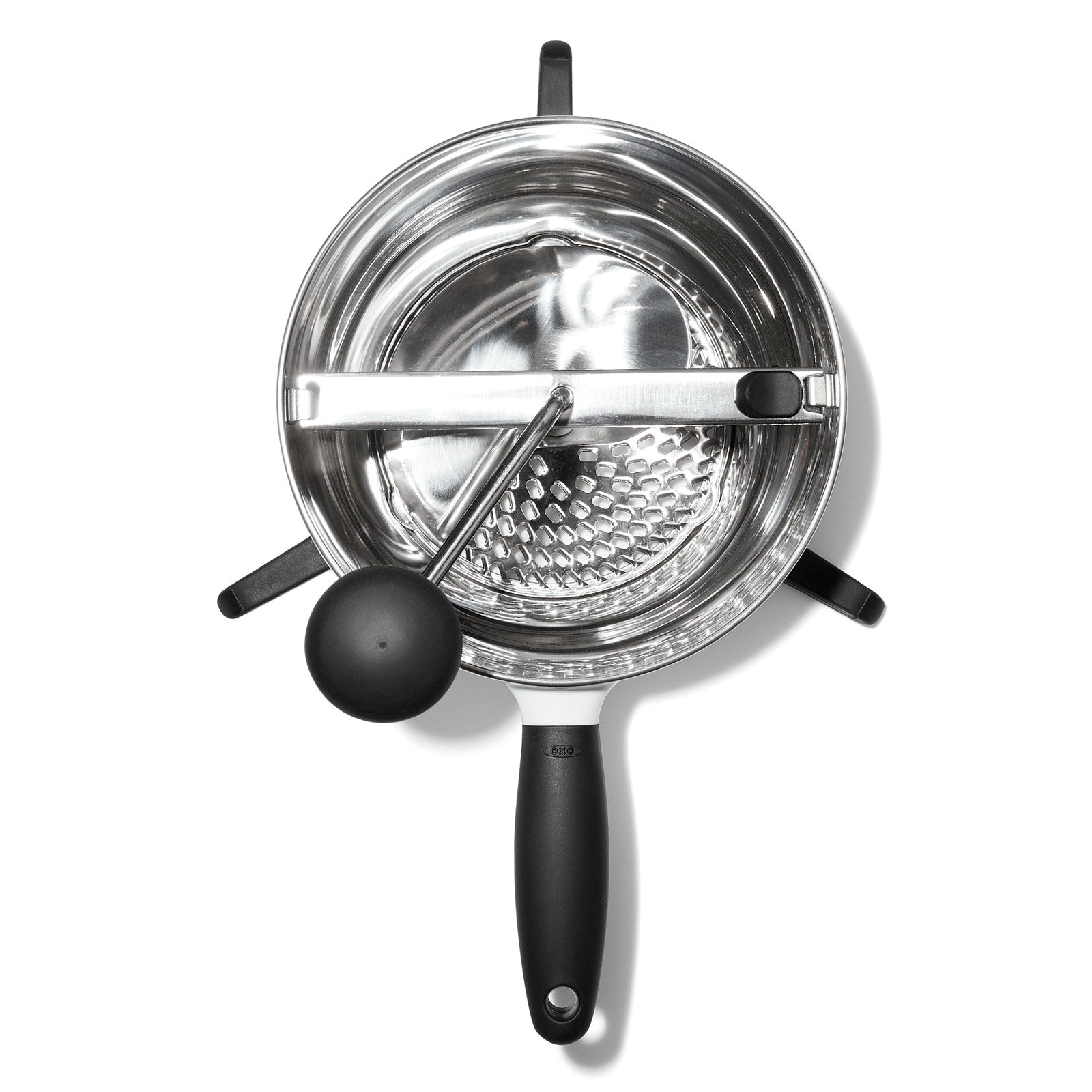 Der OXO Passe-Vite Ø 20 cm ist ein langlebiger Küchenhelfer aus Edelstahl und Kunststoff, ideal für Pürees und Saucen.