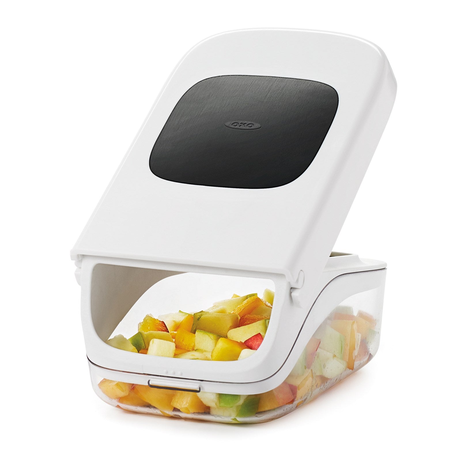 Der OXO Gemüse-Zwiebelschneider in Weiss: Präzises Schneiden, ergonomisch, spülmaschinenfest. Ein Must-Have für jede Küche!