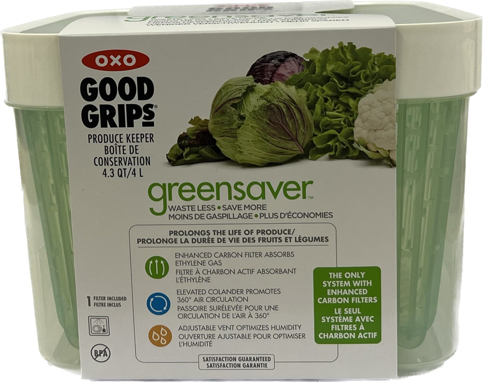 OXO Greensaver Aufbewahrungsbehälter: Hält Obst und Gemüse frisch, luftdicht, mit Aktivkohlefilter, 22x19x15,4 cm. Ideal für jede Küche!