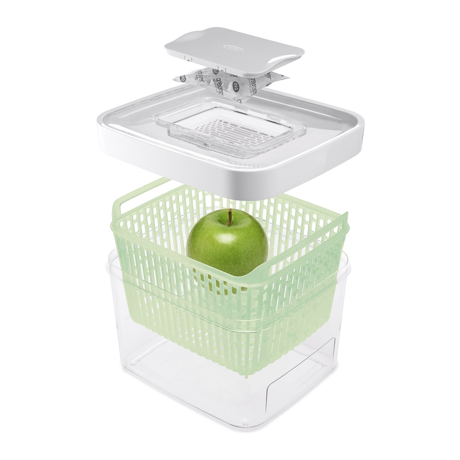 OXO Greensaver Aufbewahrungsbehälter: Praktische Lösung für frische Lebensmittel. Mit Aktivkohlefilter, luftdicht und langlebig, 22x19x15,4 cm.