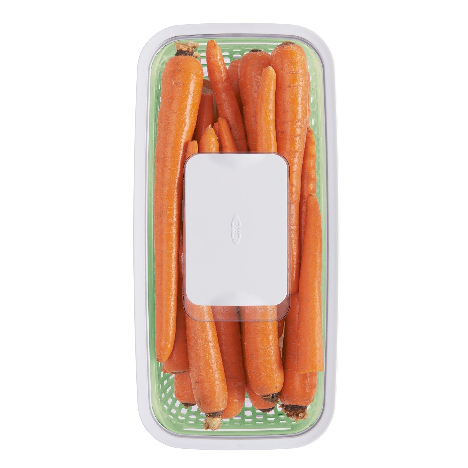 Der OXO Greensaver Aufbewahrungsbehälter (33,4x16x14 cm) sorgt mit seinem Aktivkohlefilter für optimale Frische und ist eine elegante Lösung für Ihre Küche.