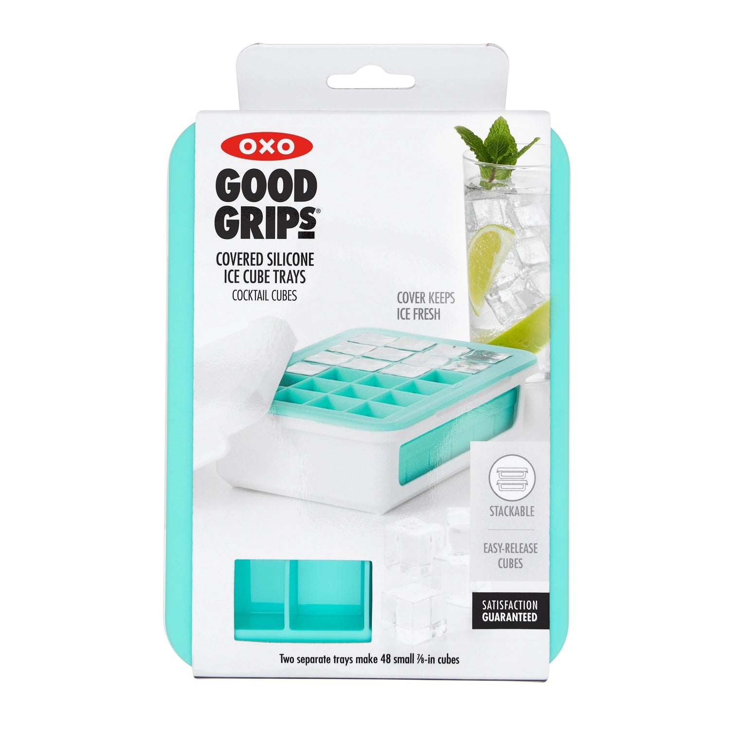 Entdecken Sie die Good Grips Eiswürfelschale von OXO! Sie produziert 48 kleine Eiswürfel und schützt sie mit einer praktischen Abdeckung.