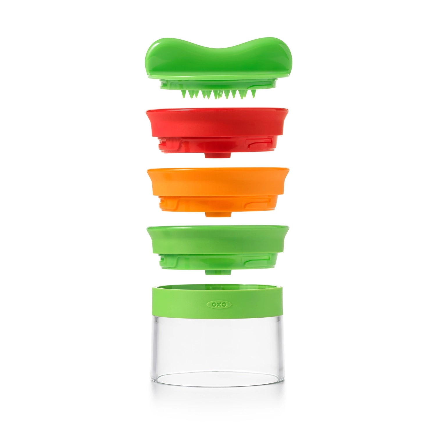 Hand-Spiralizer von OXO mit drei Klingen, ideal für die Zubereitung von Gemüsespiralen und gesunden, kreativen Gerichten.